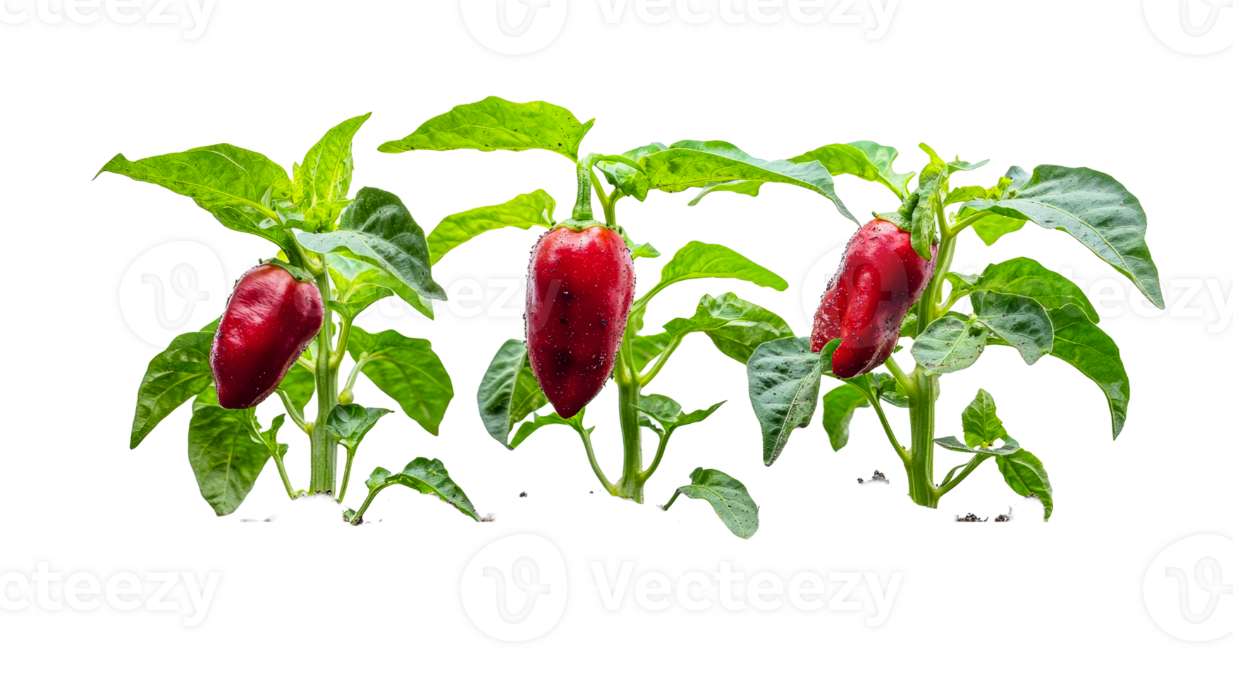 Three peppers isolated on black, cut out transparent png