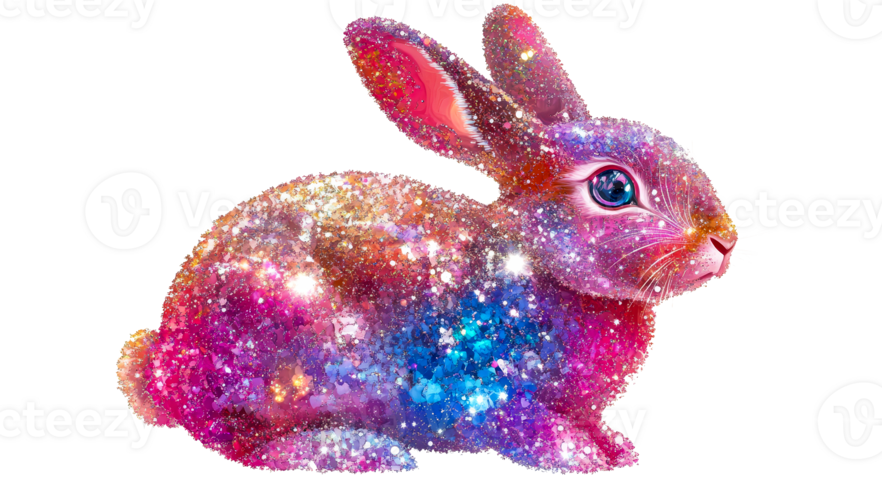 Rabbit sparkling on black, cut out transparent png