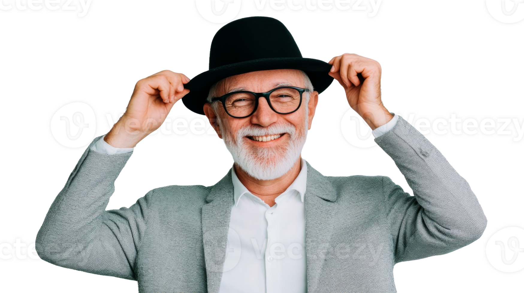 Senior man adjusting his hat with a smile png