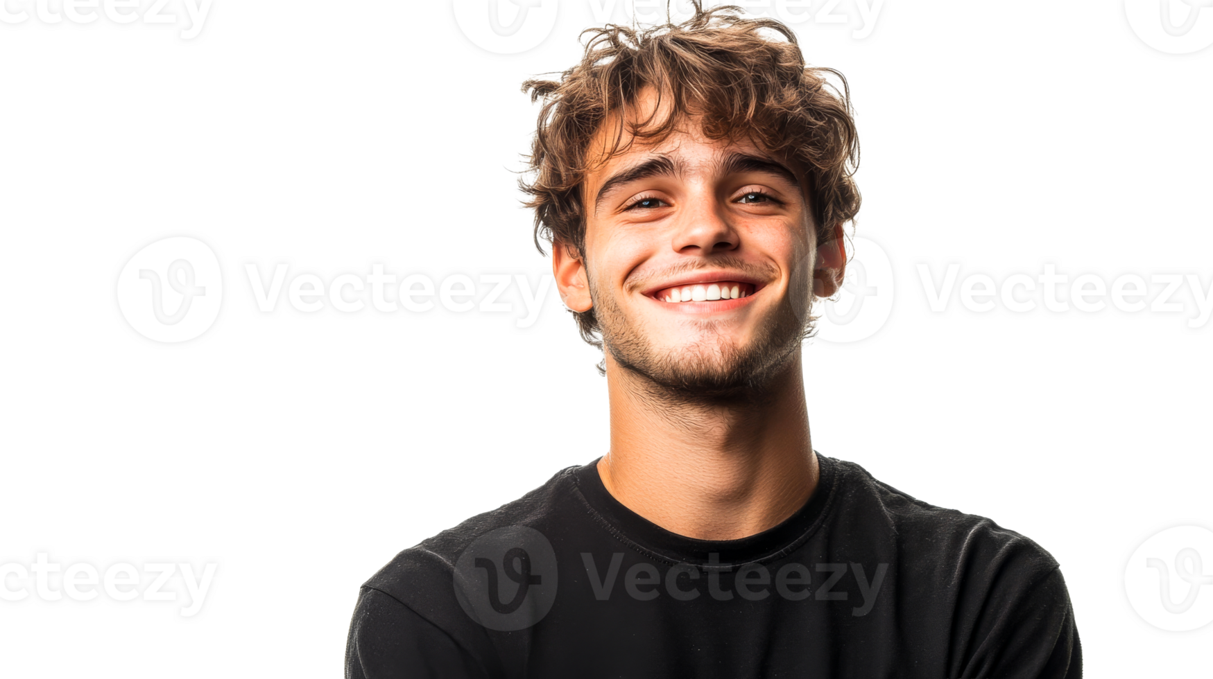 Happy young man with curly hair png