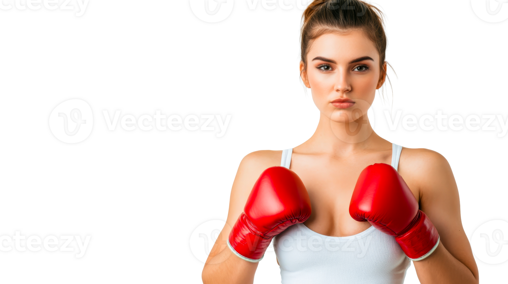 Confident woman ready for boxing training session png