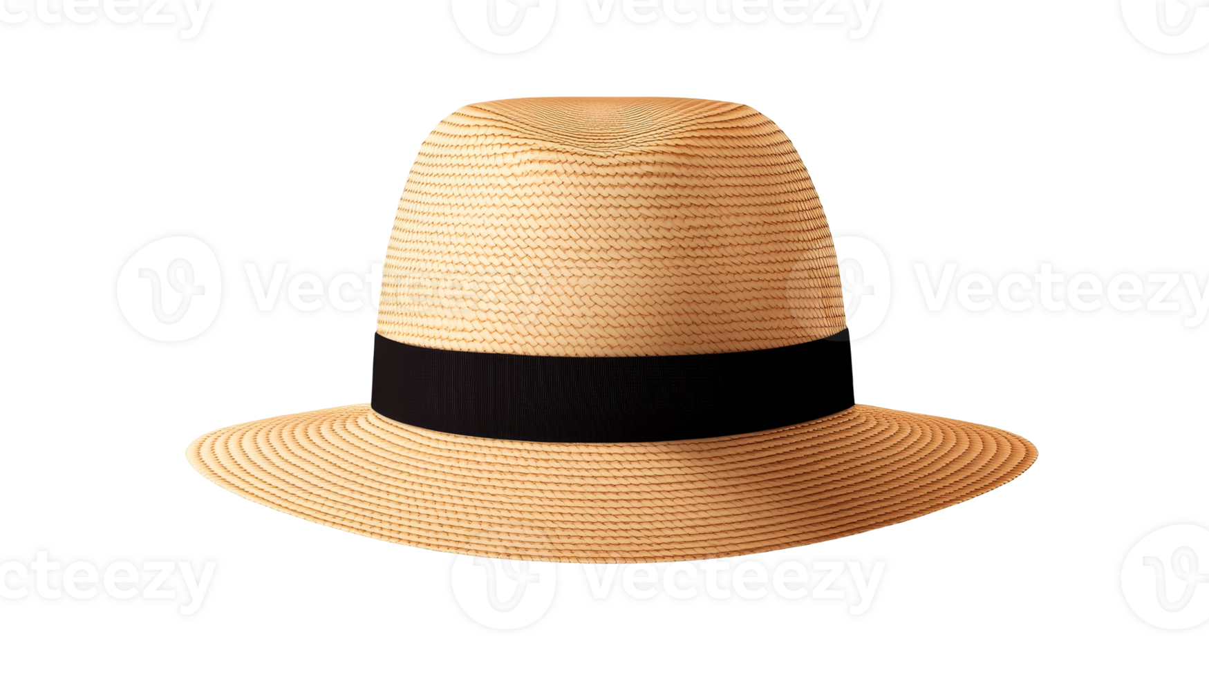 Stylish straw hat with black ribbon accent png