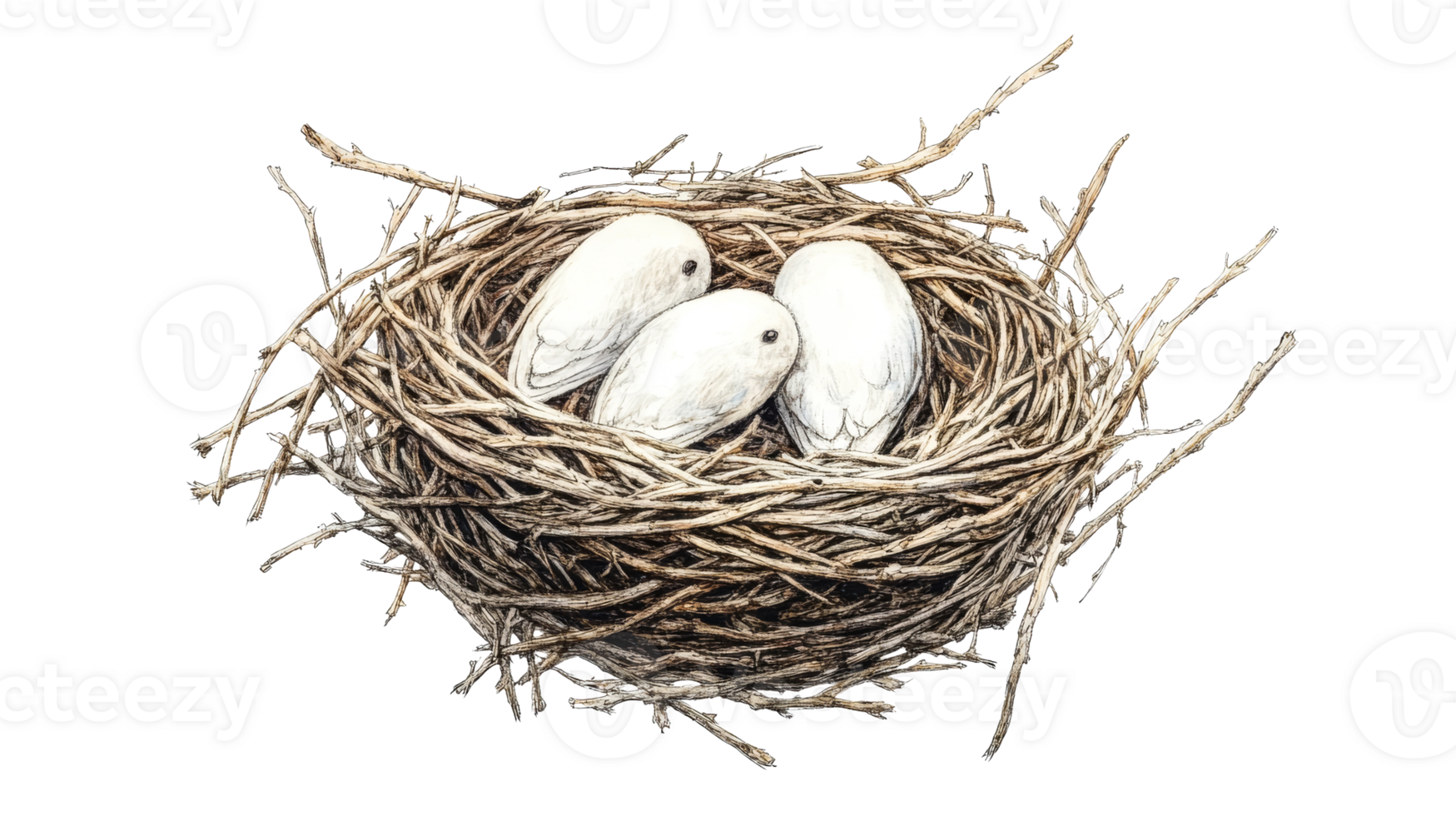 Nest with three white eggs in a natural setting png