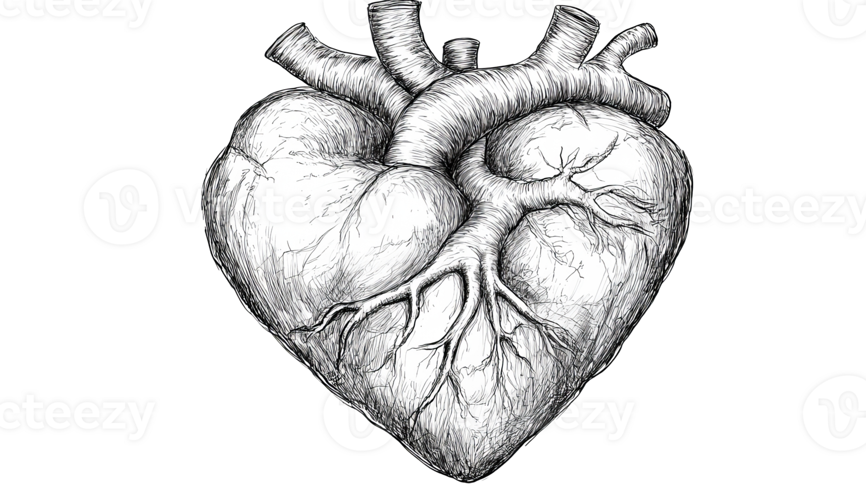 Artistic depiction of a human heart with veins png