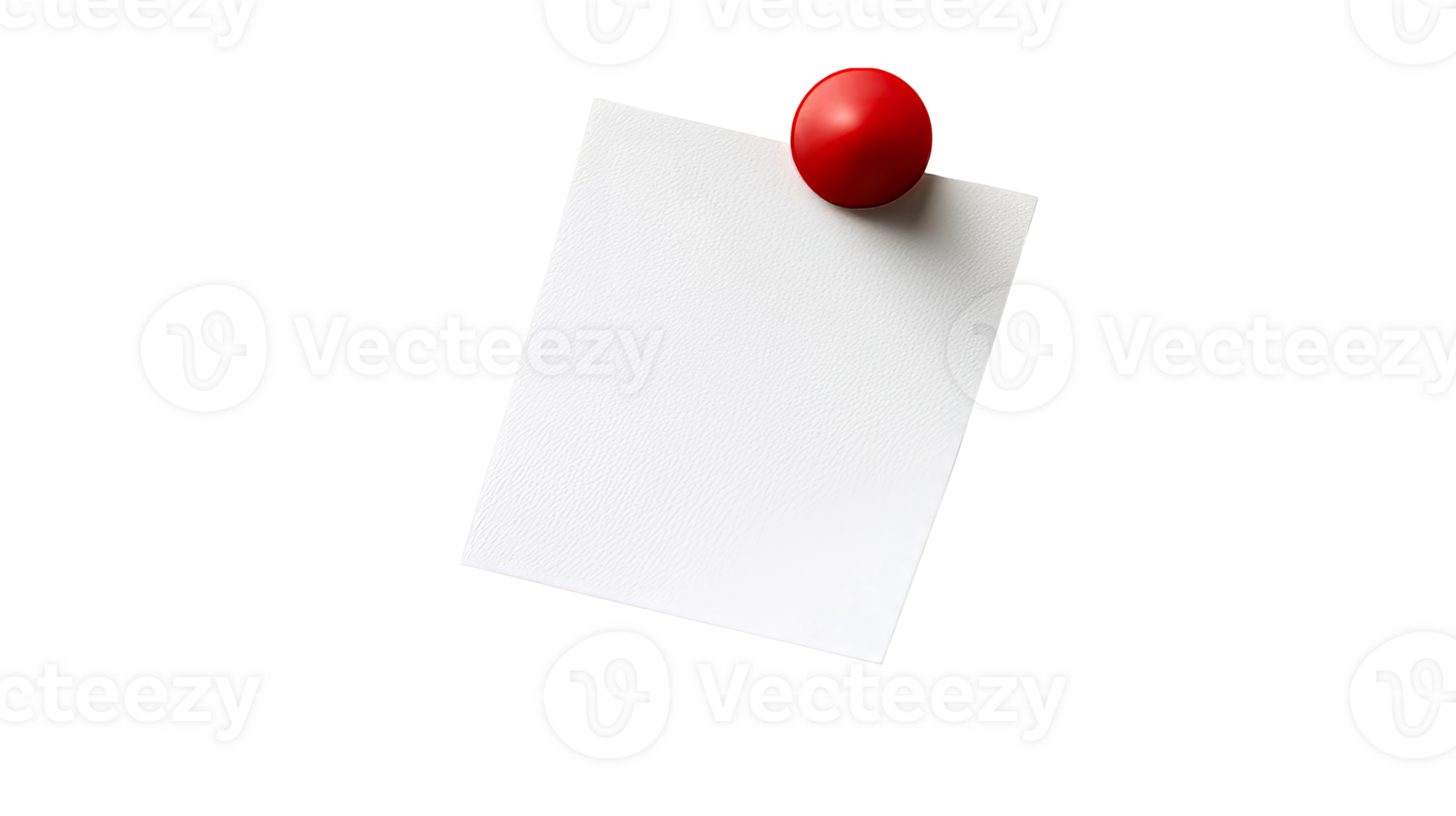 Red push pin holding a blank note on transparency png