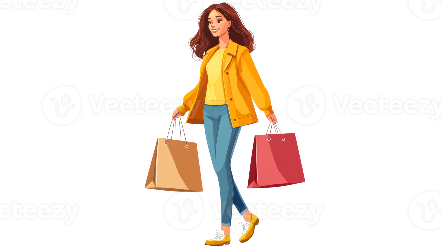 Woman enjoying shopping with stylish bags png