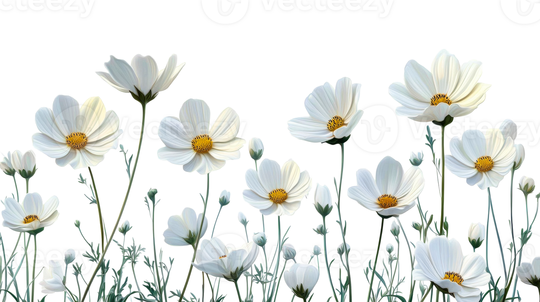 White flowers bloom in a green garden png