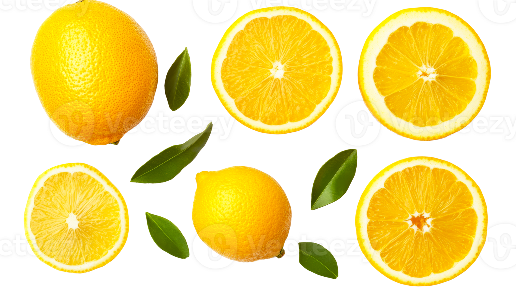 Fresh lemons and orange slices arranged creatively png