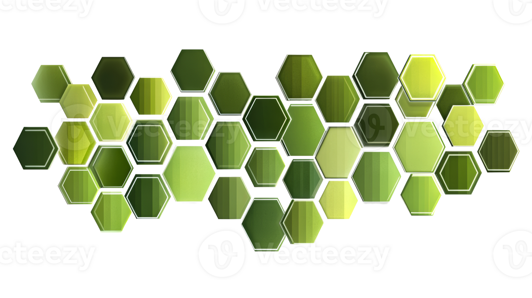 Green hexagons composition, cut out transparent png