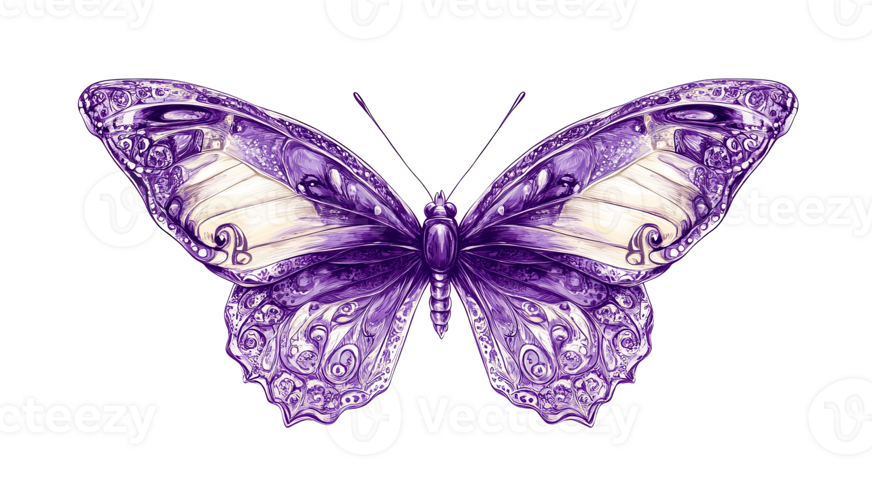 Purple detailed butterfly illustration, cut out transparent png