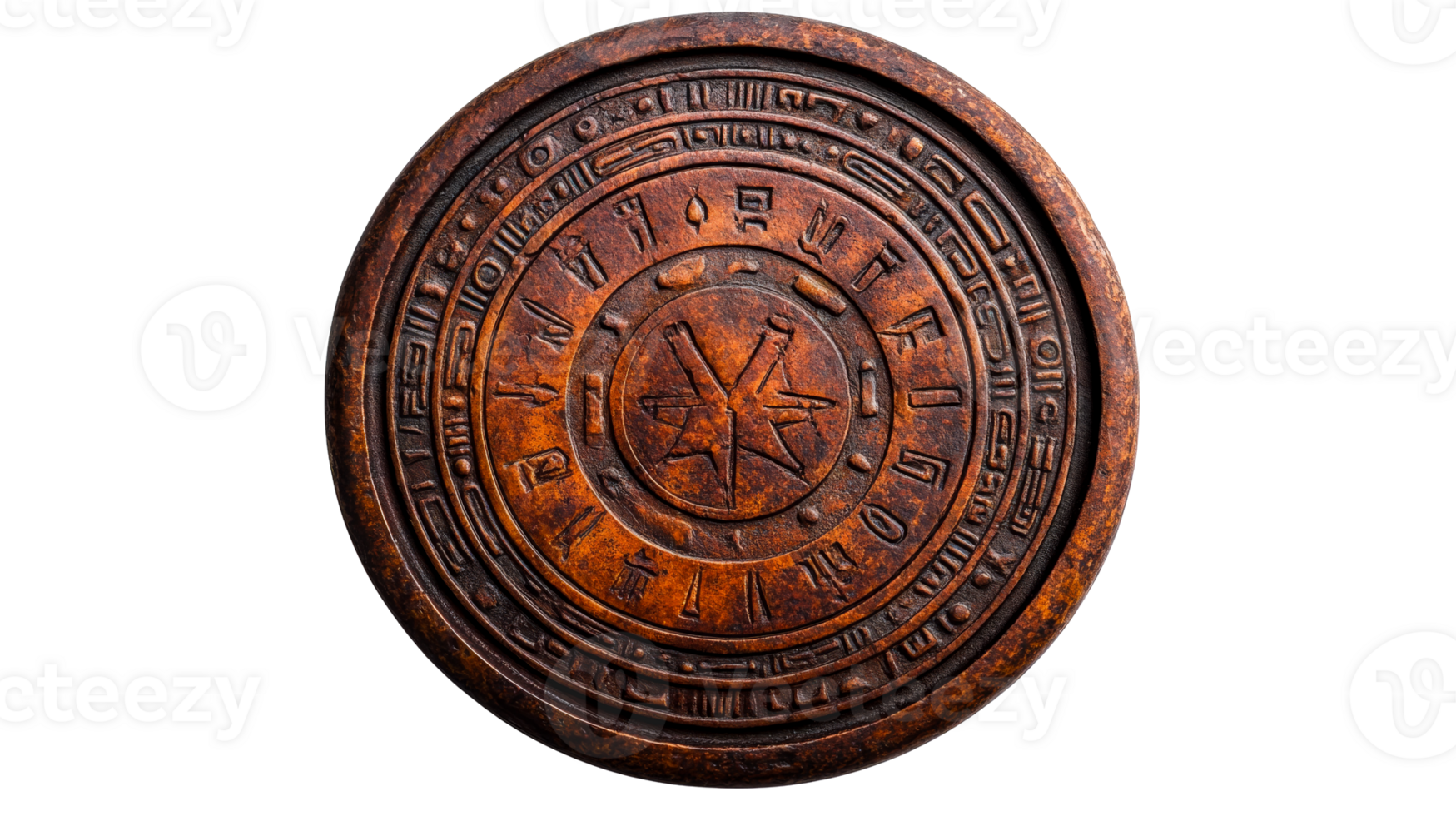 Round Ornament With Carved Symbols, cut out transparent png