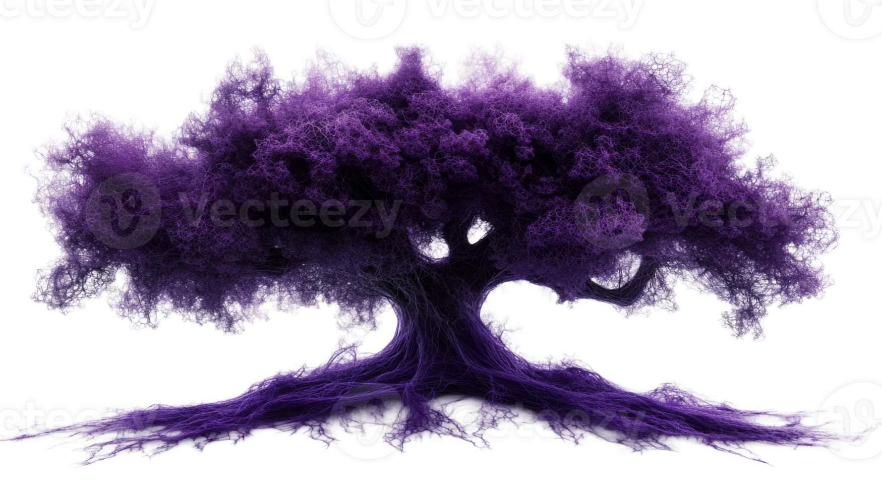 Purple intricate tree with roots, cut out transparent png