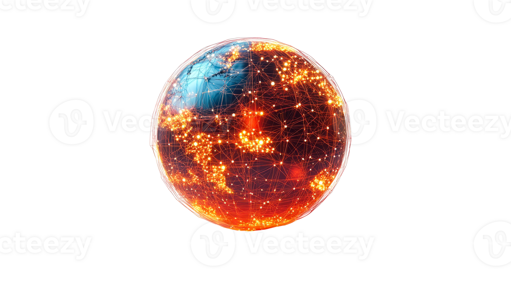 Global network sphere node connection, cut out transparent png