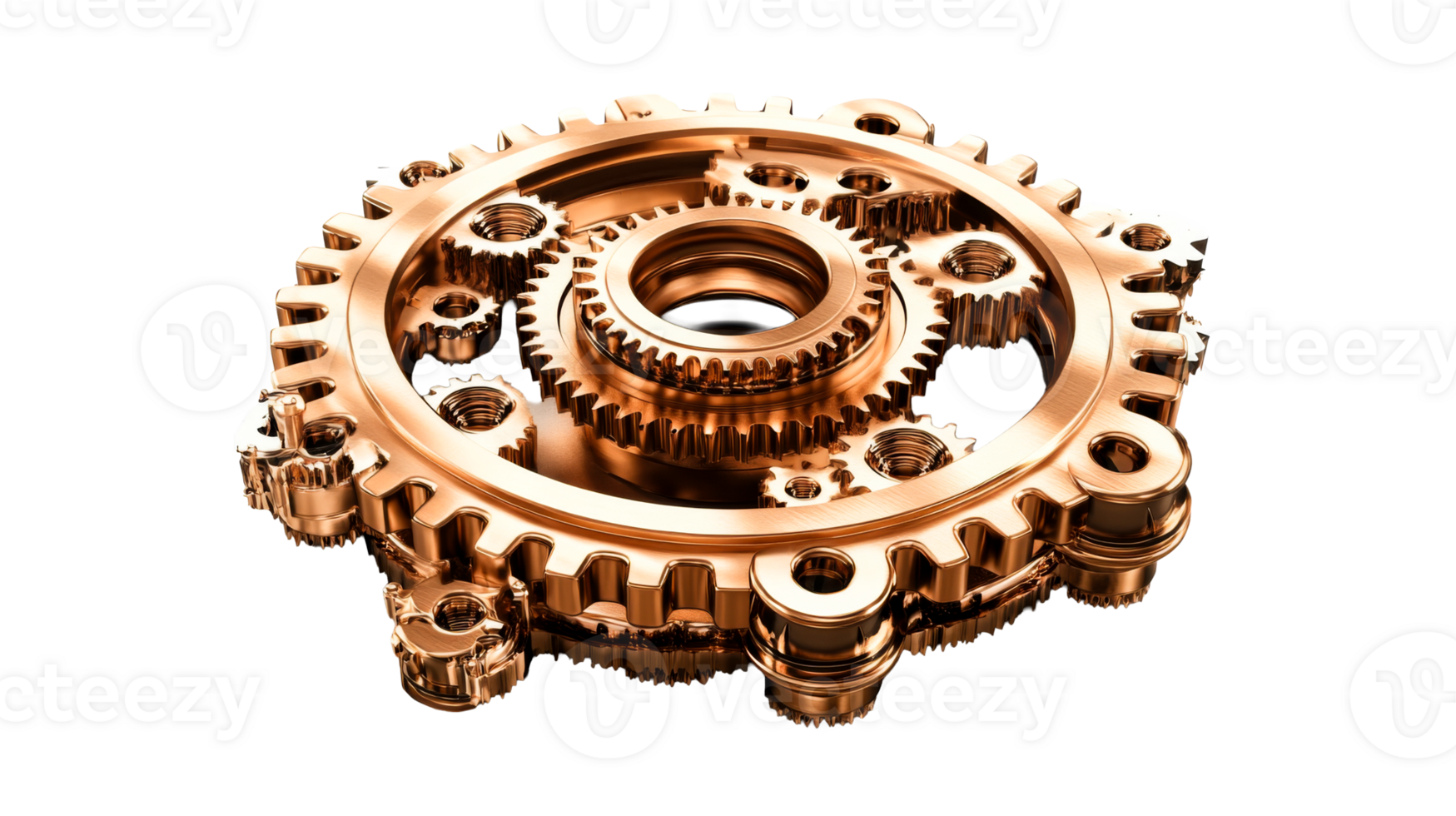 Copper Gears Mechanism, cut out transparent png