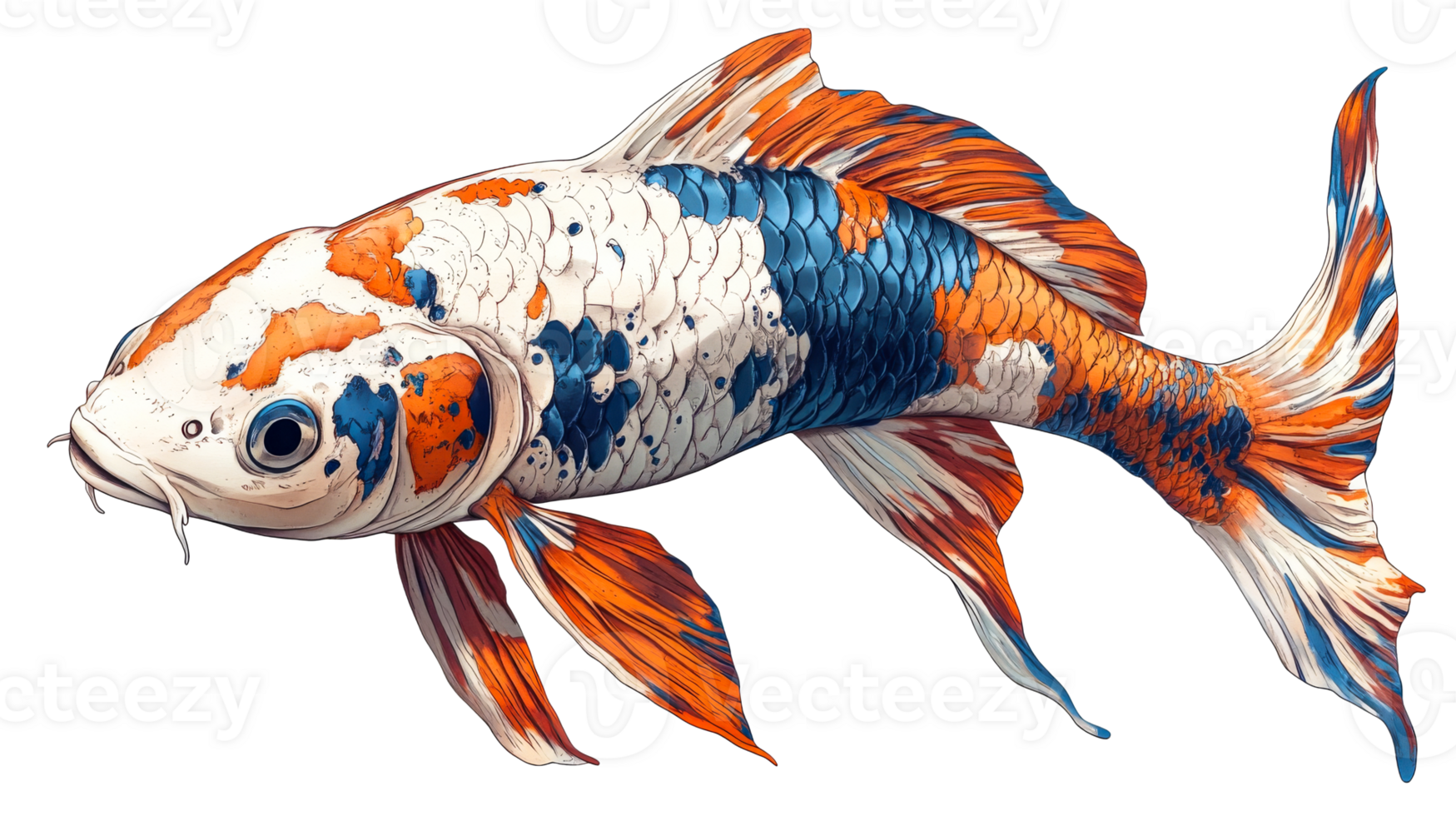 Koi fish swimming, cut out transparent png