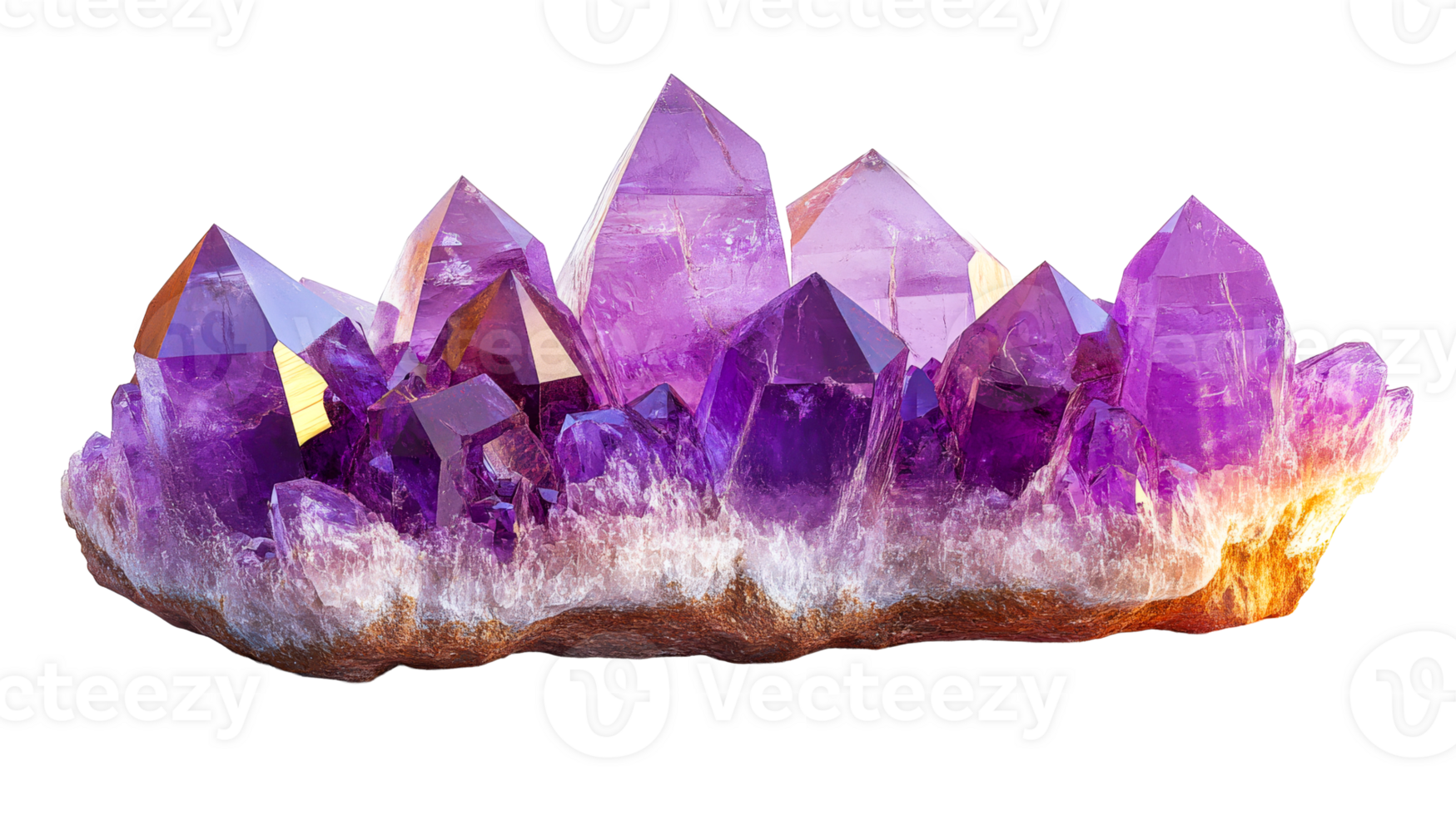 Amethyst cluster, mineral specimen, violet hue, cut out transparent png