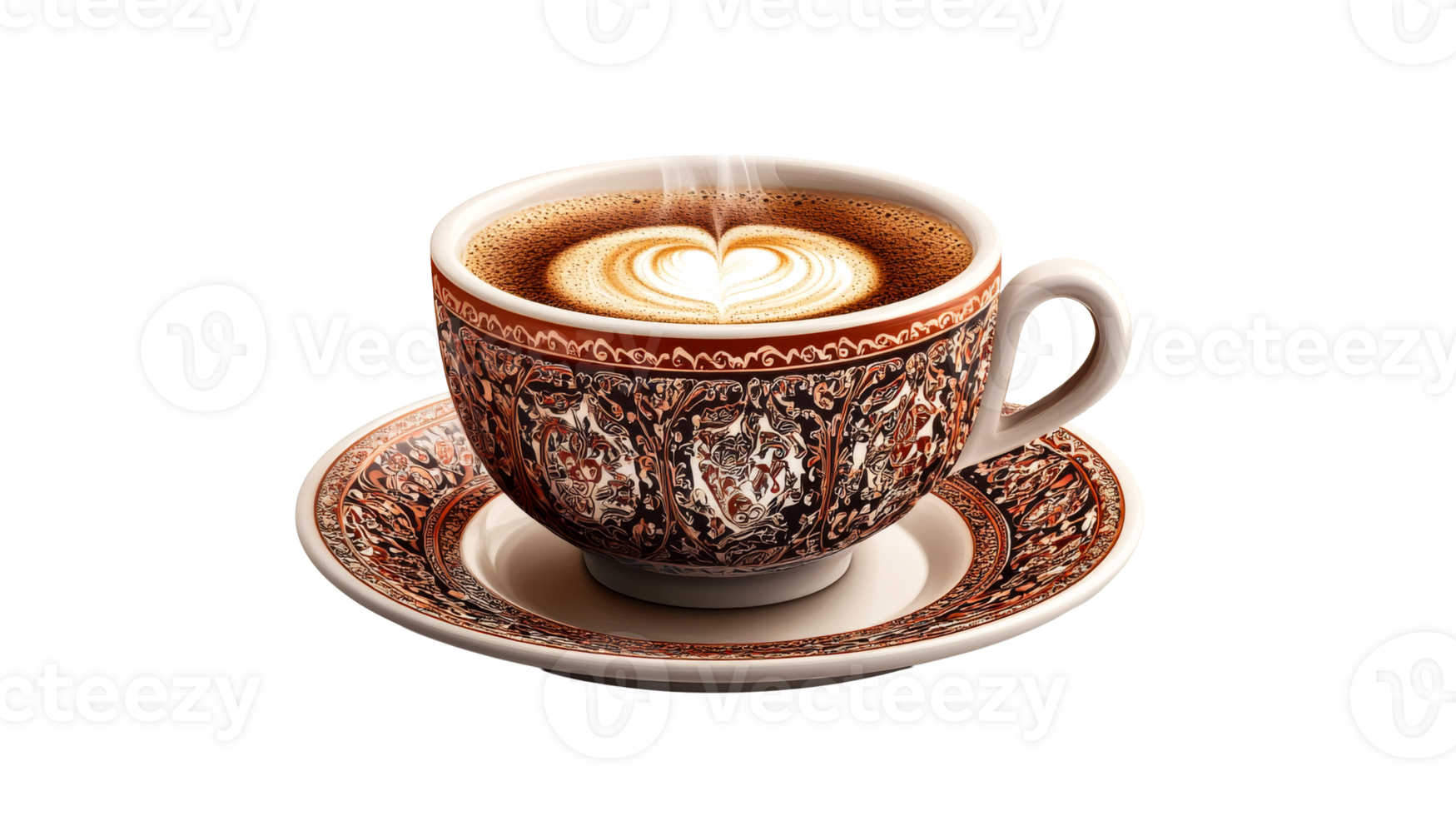 Latte art heart, cup, saucer, isolated, cut out transparent png