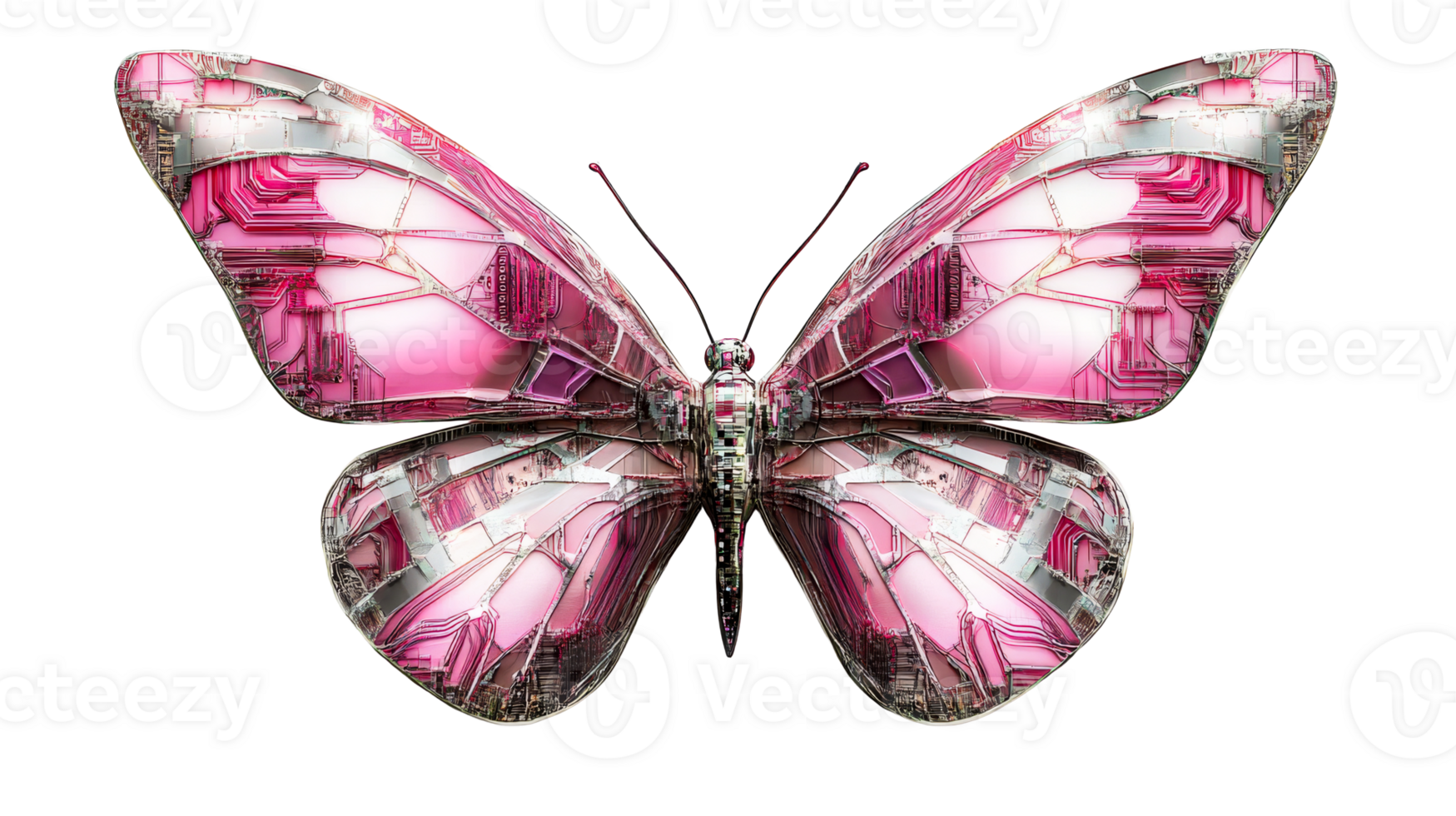 Mechanical butterfly, metallic pink, cut out transparent png