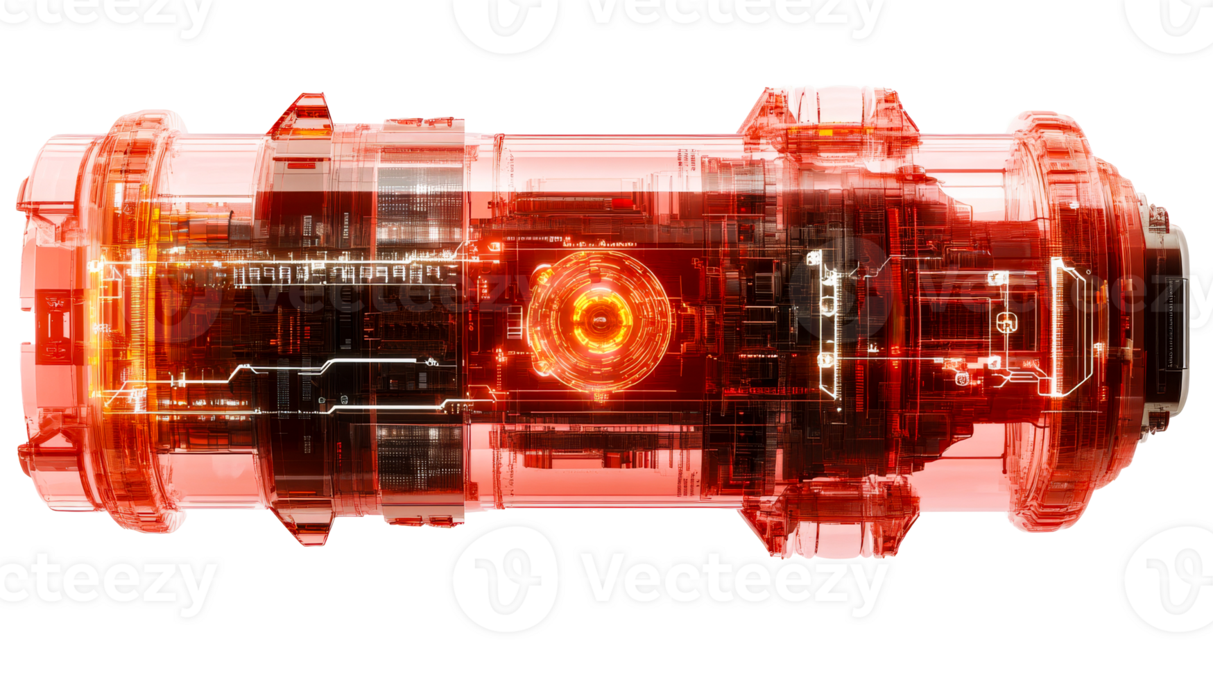 Red glowing sci-fi cylinder, cut out transparent png