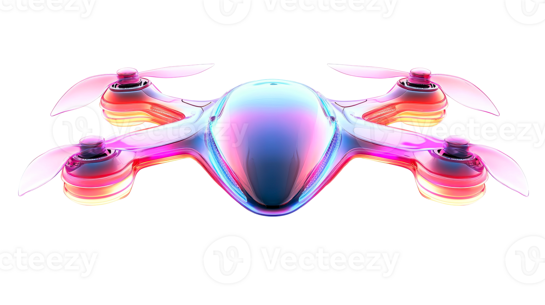 Futuristic drone on black, cut out transparent png