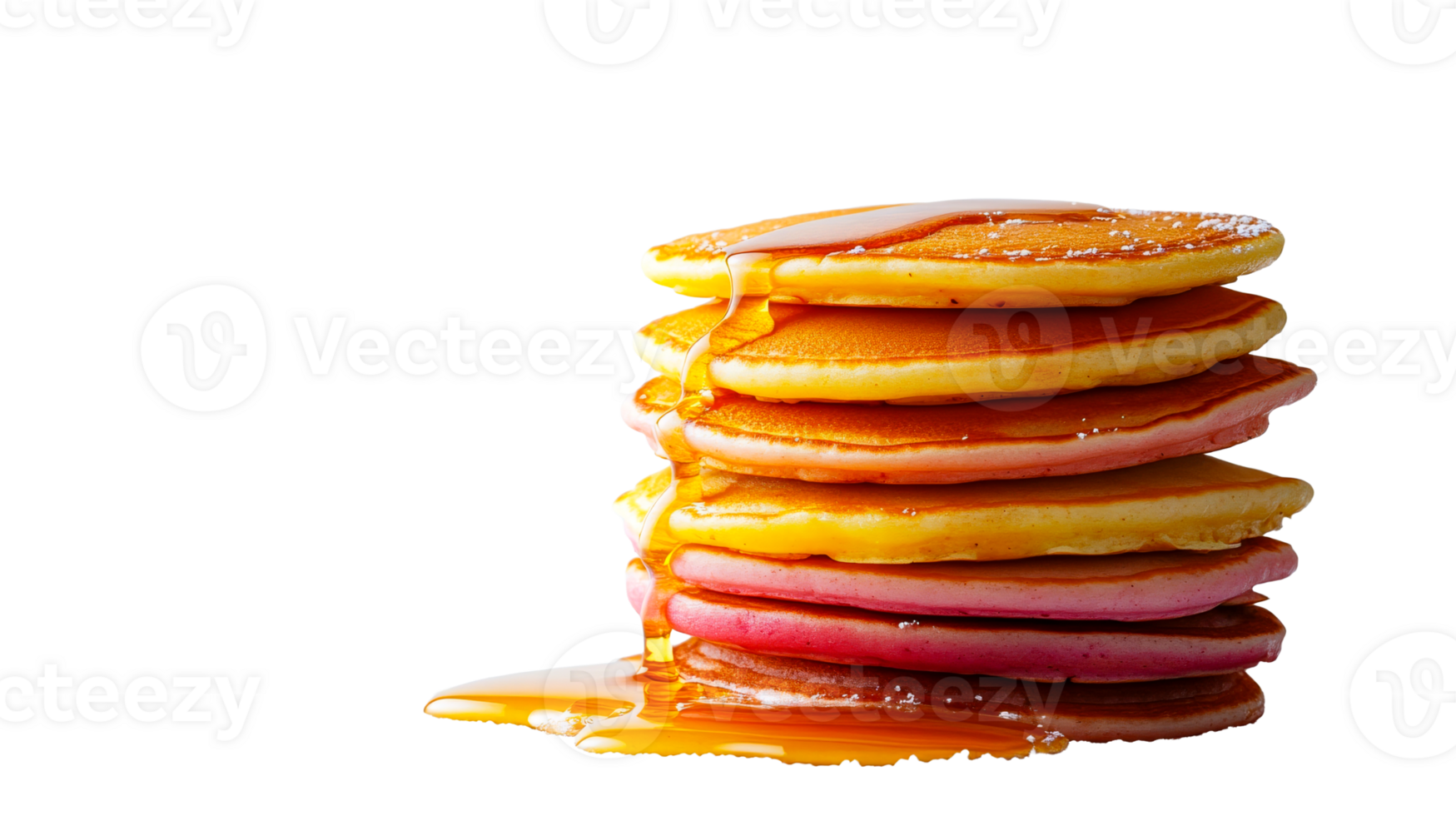 Stacked pancakes with syrup drizzle, cut out transparent png