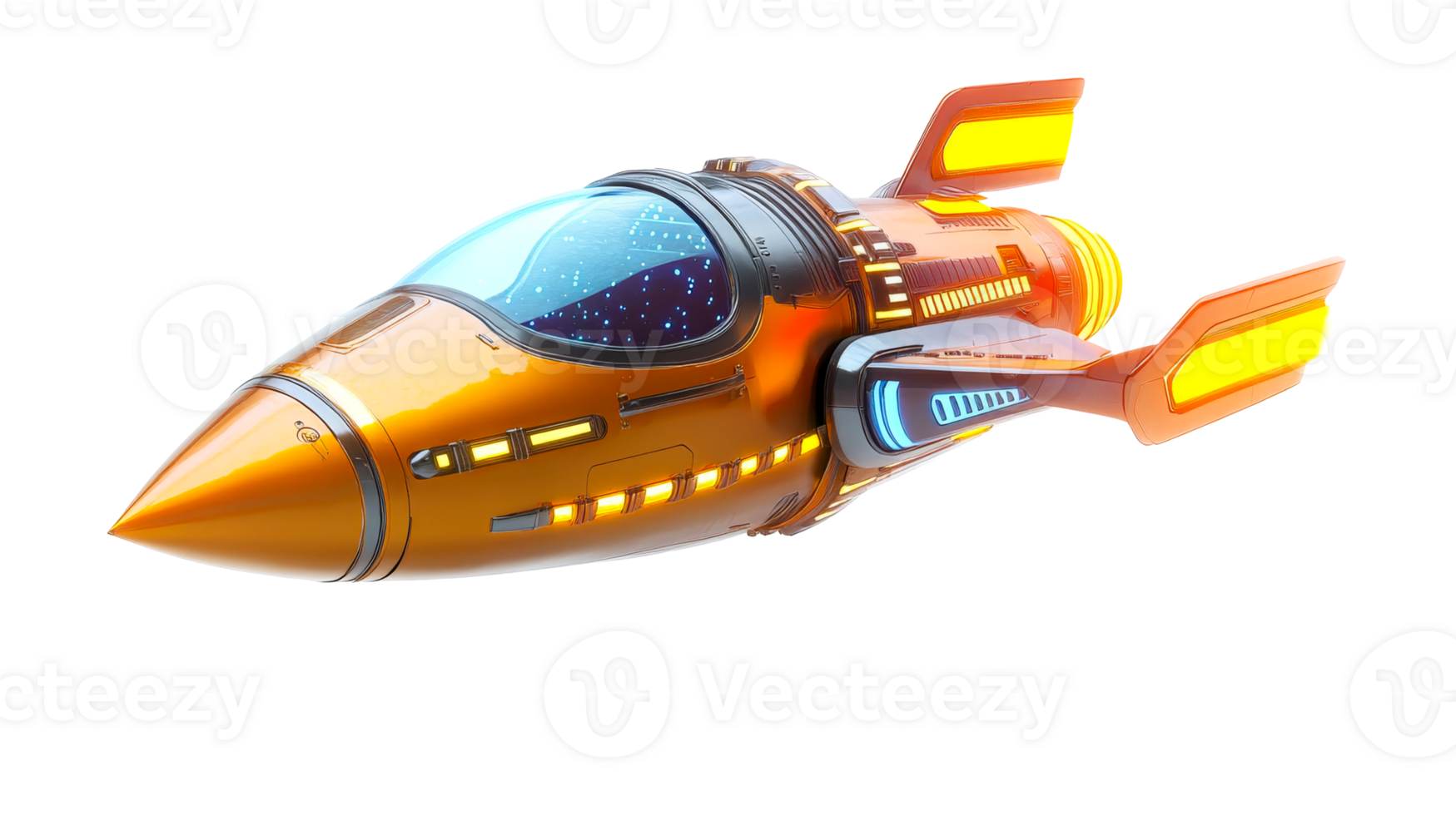 Orange rocketship, exploration vehicle, isolated, cut out transparent png