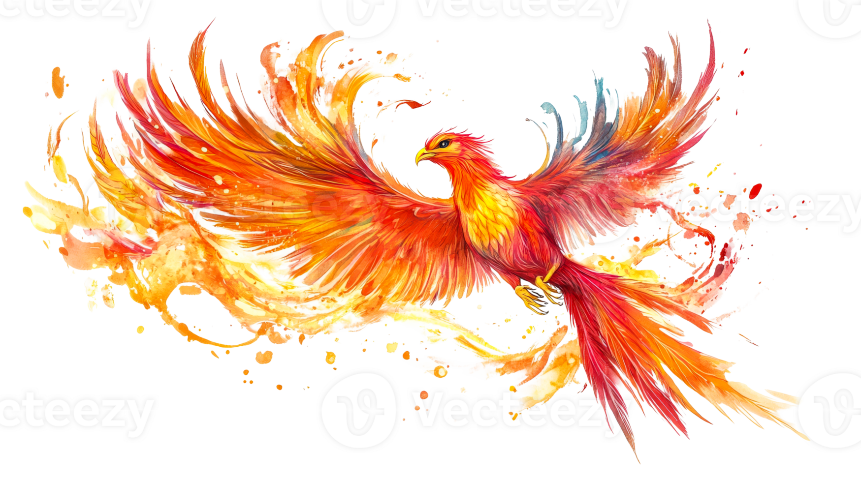 Phoenix rising, colorful avian, cut out transparent png