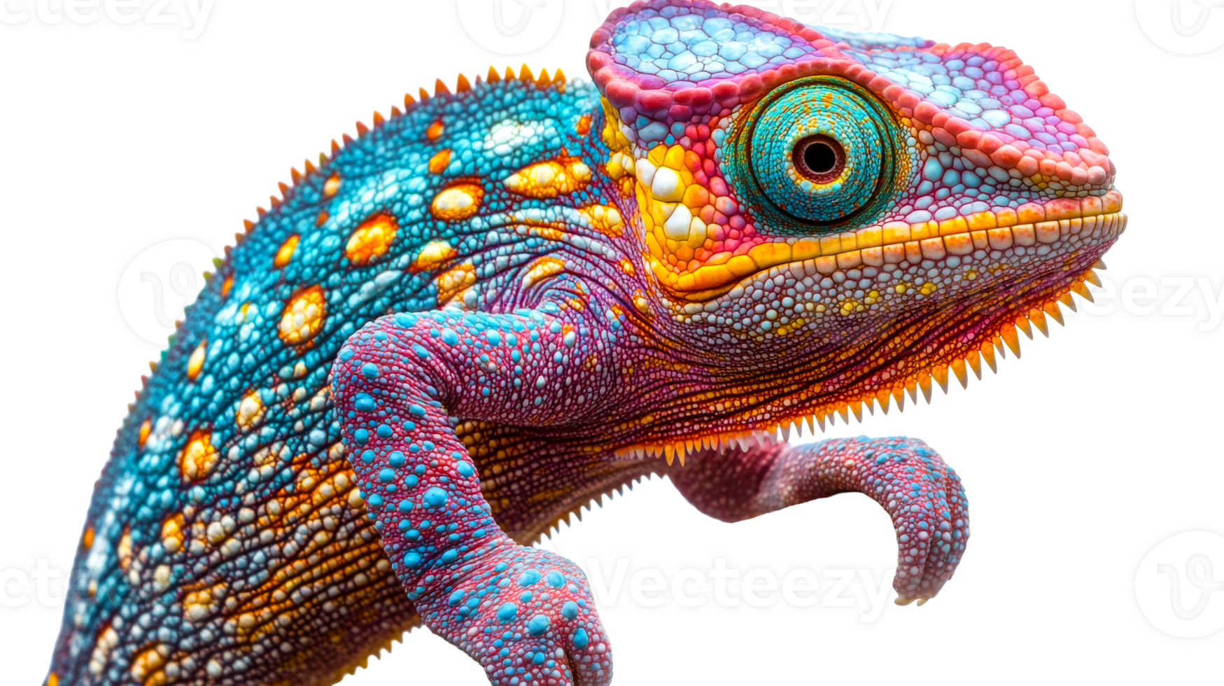Vibrant Chameleon Close-up, cut out transparent png