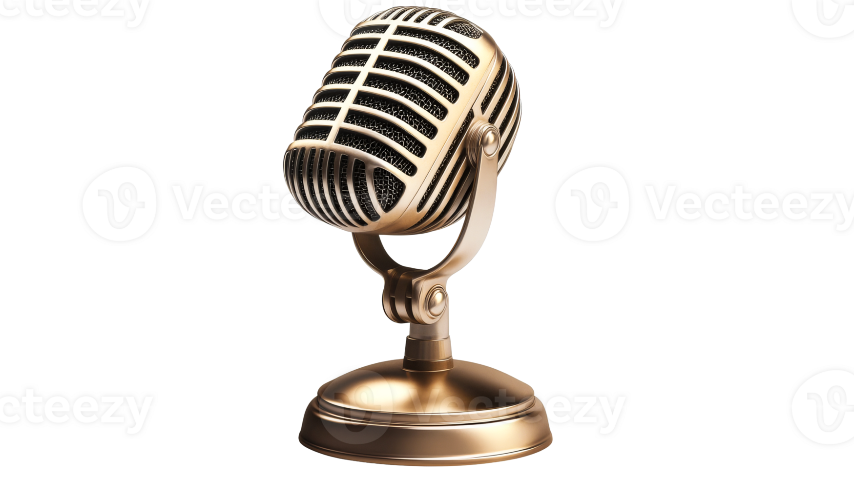 Golden microphone on black, cut out transparent png