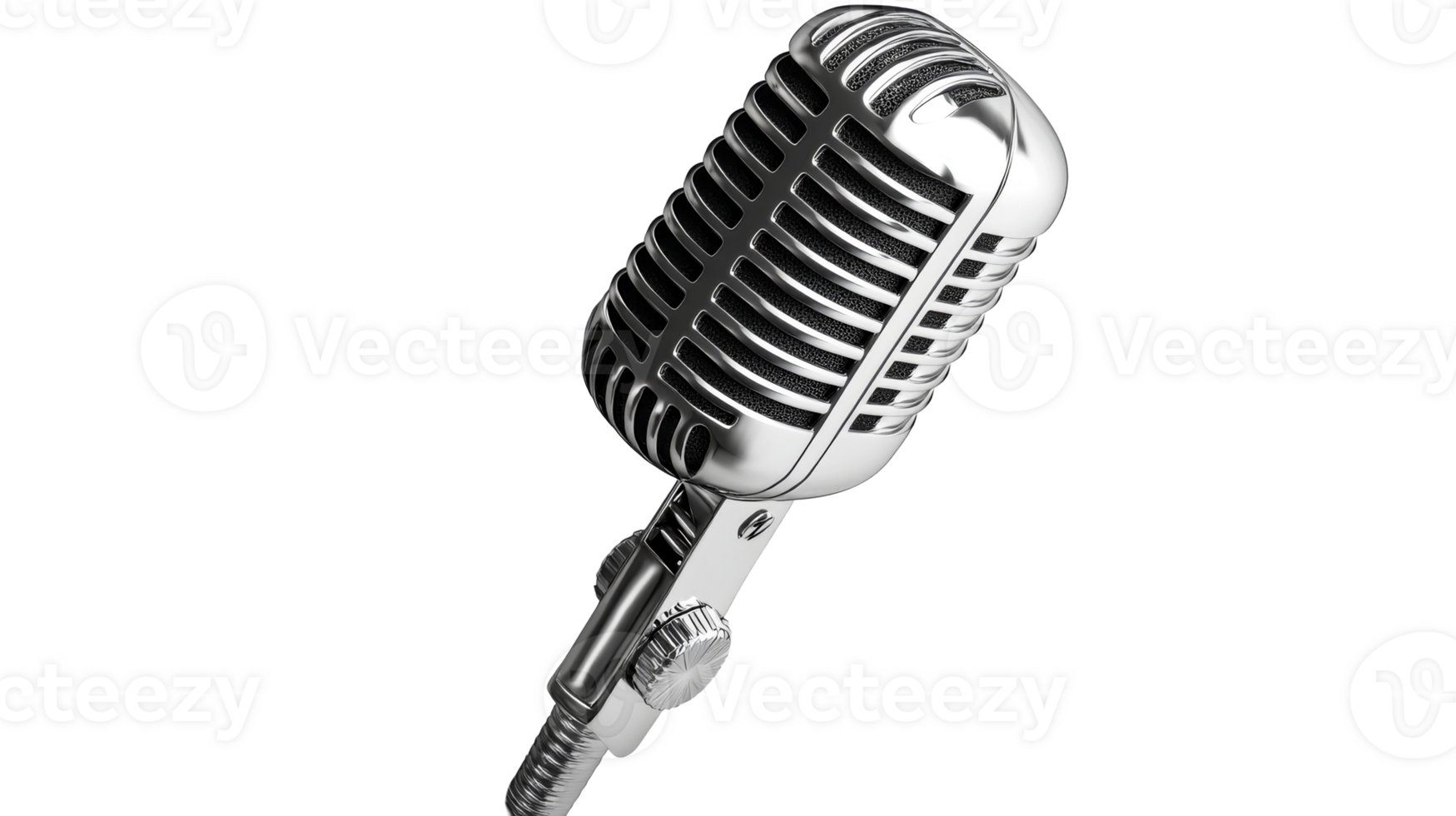 Metallic classical microphone on black, cut out transparent png