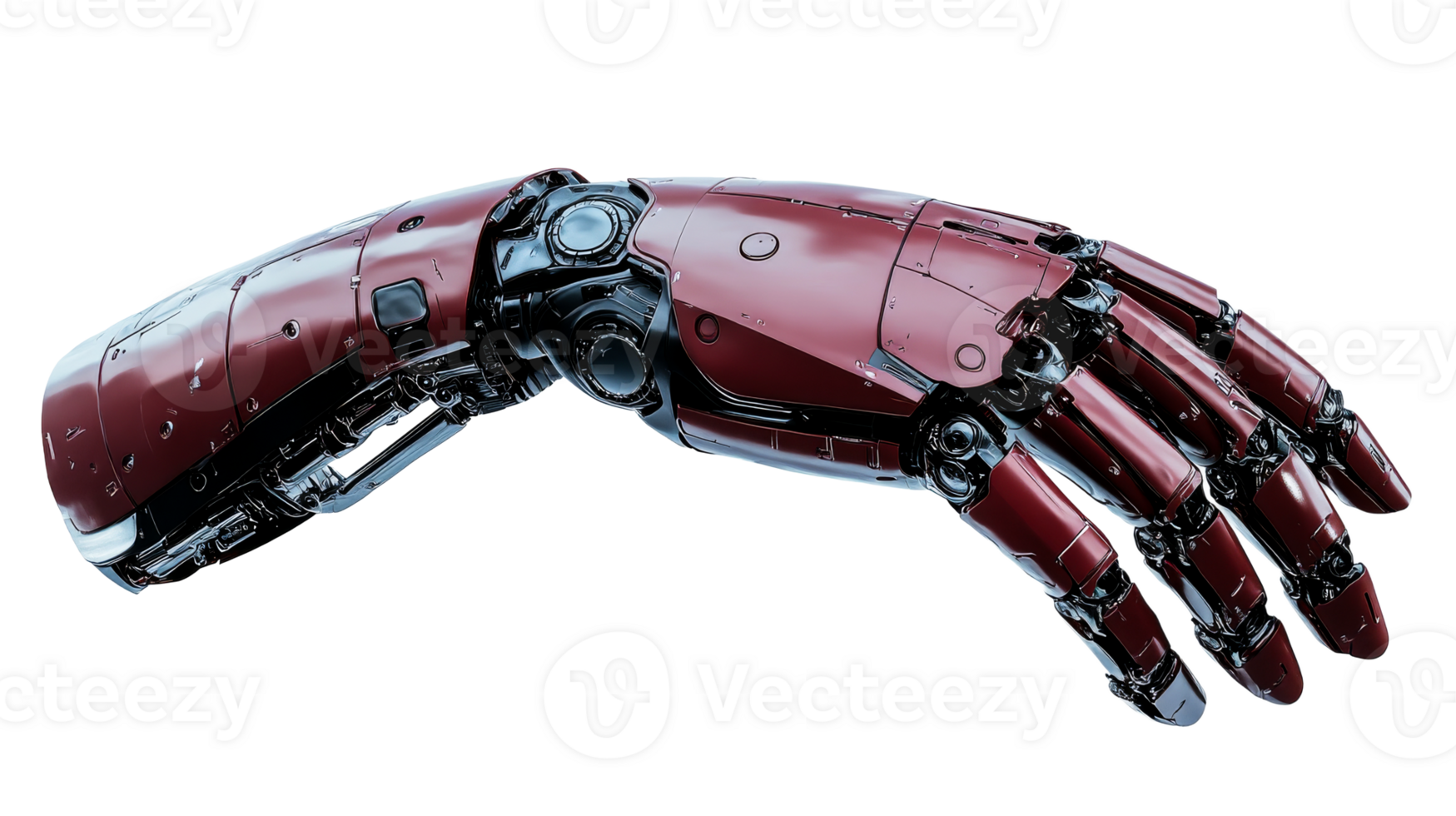 Robotic hand, advanced technology, red metal, cut out transparent png