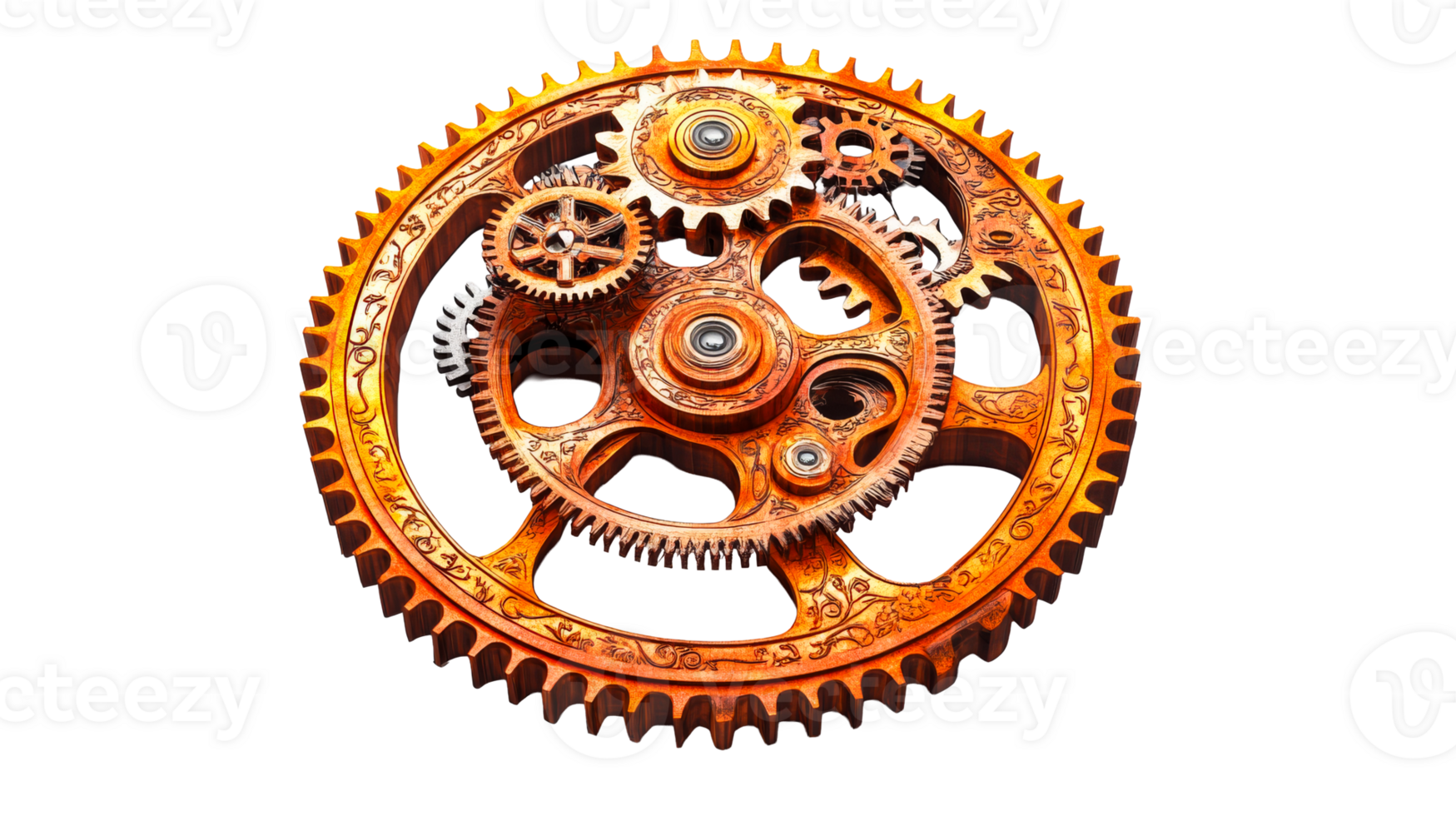 Complex Steampunk Cogwheel Mechanism, cut out transparent png
