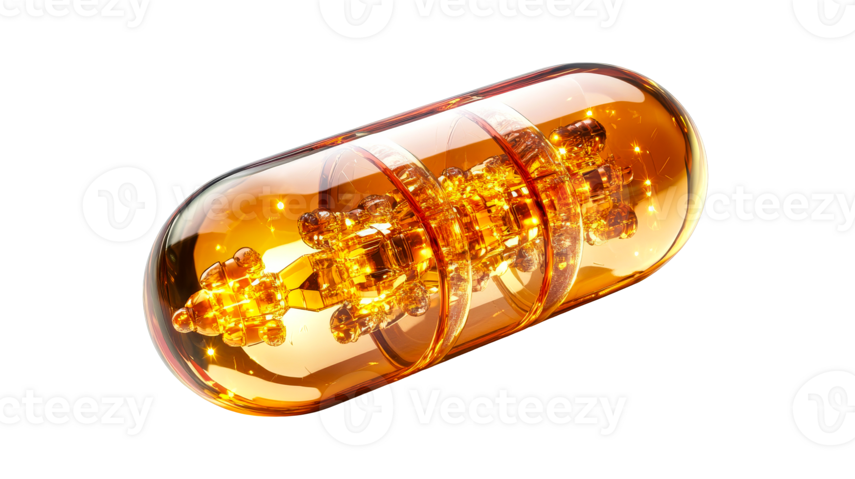 Capsule with inner metallic structure, cut out transparent png