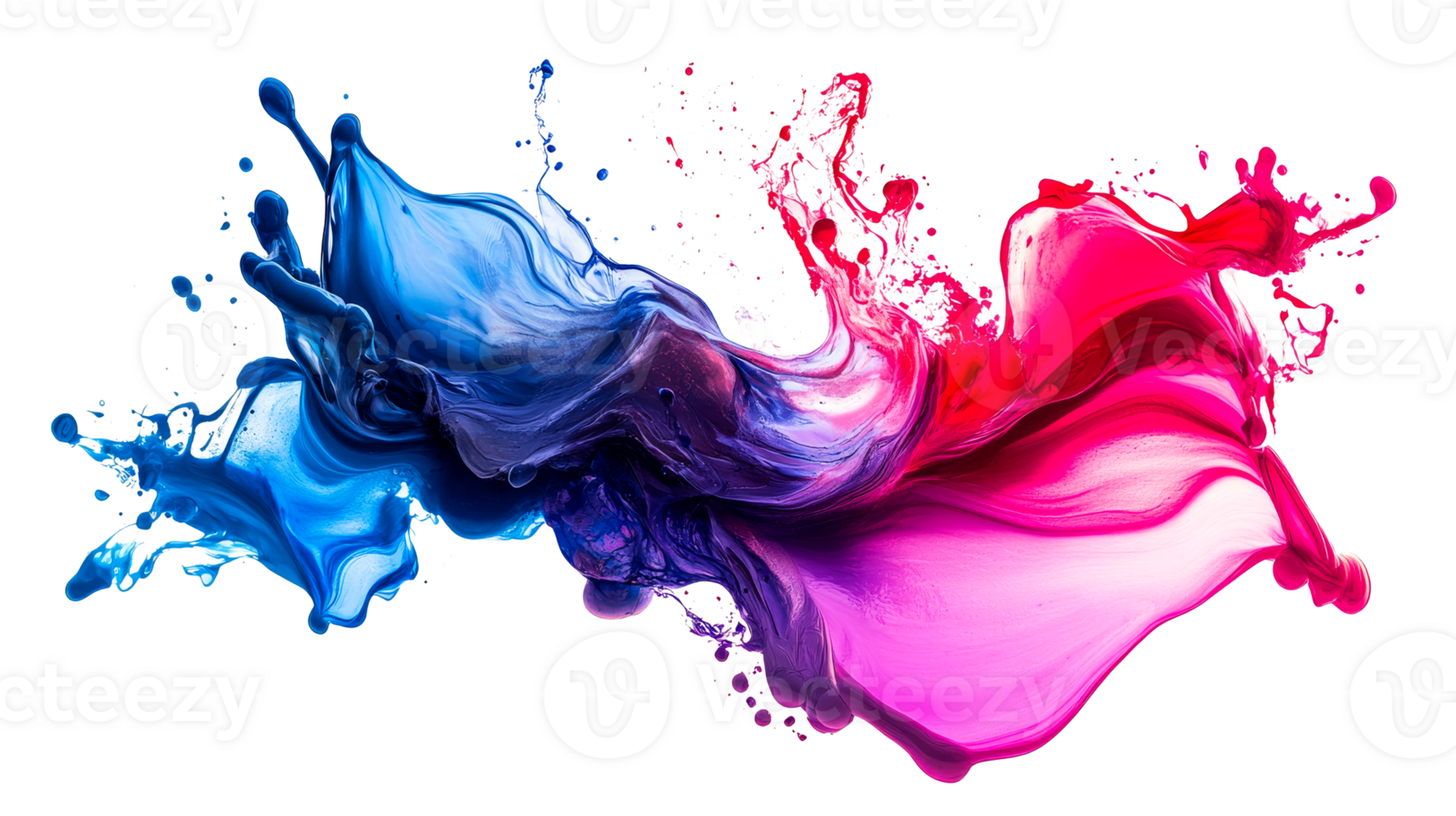 Splashes of blue and red ink on black, cut out transparent png