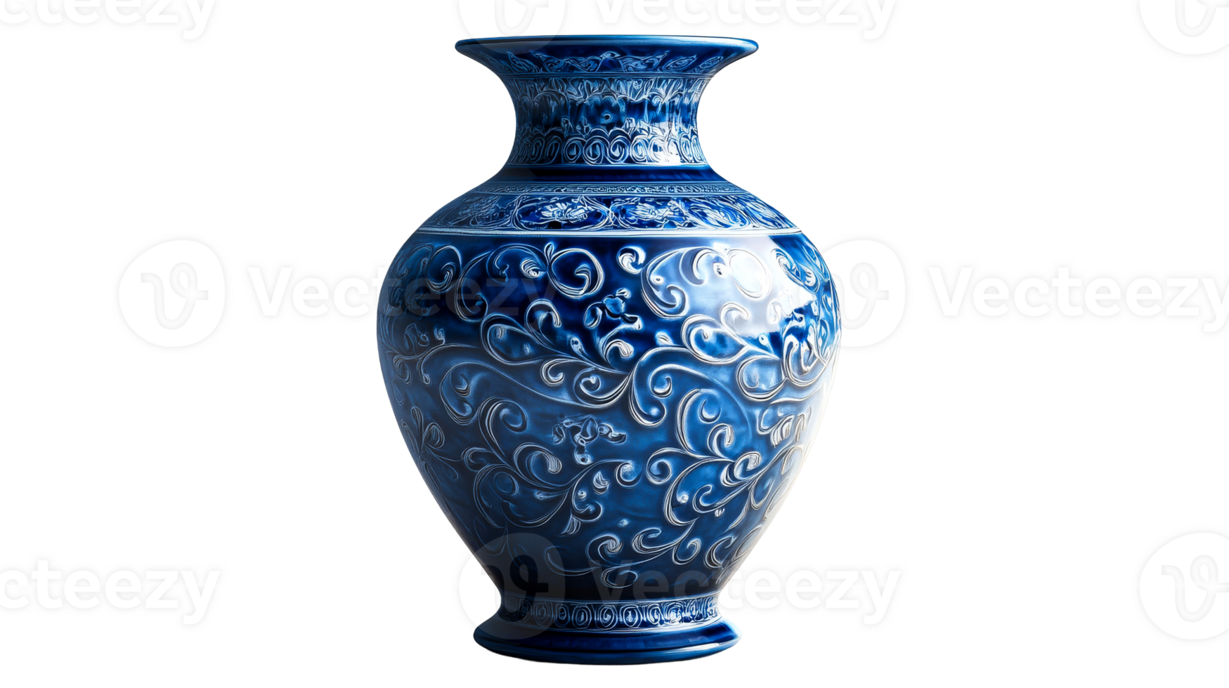 Vase, blue with ornament, cut out transparent png