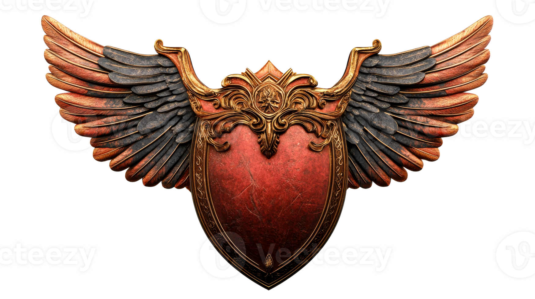 Shield with Ornate Wings, cut out transparent png