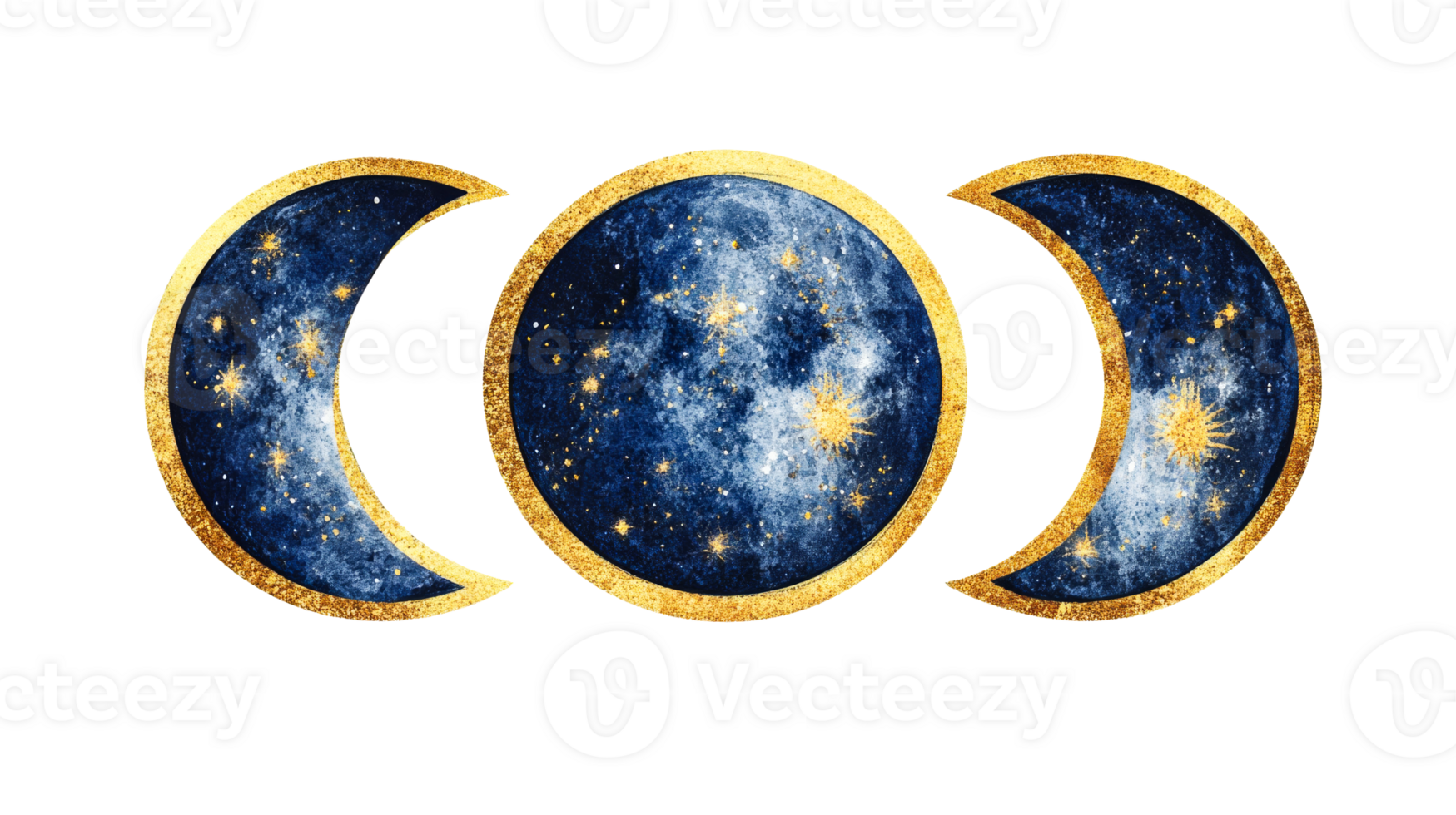 Celestial phases, golden frame, space pattern, cut out transparent png