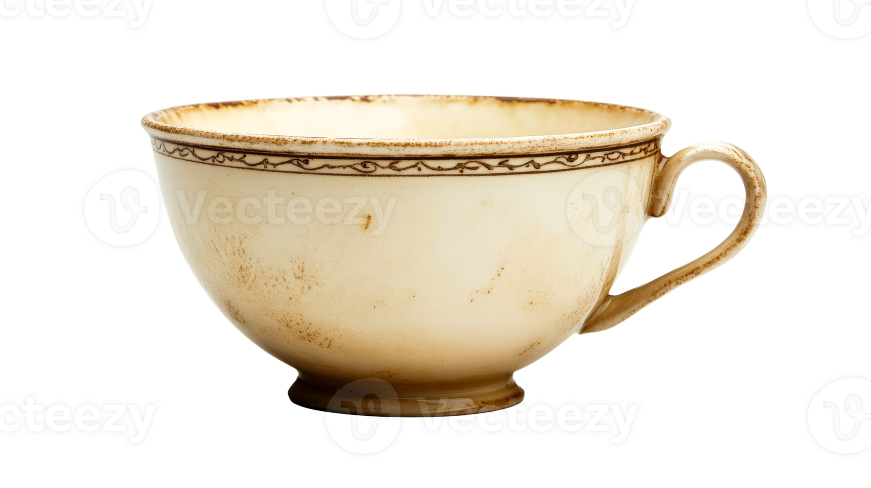 Empty cream teacup with handle, cut out transparent png