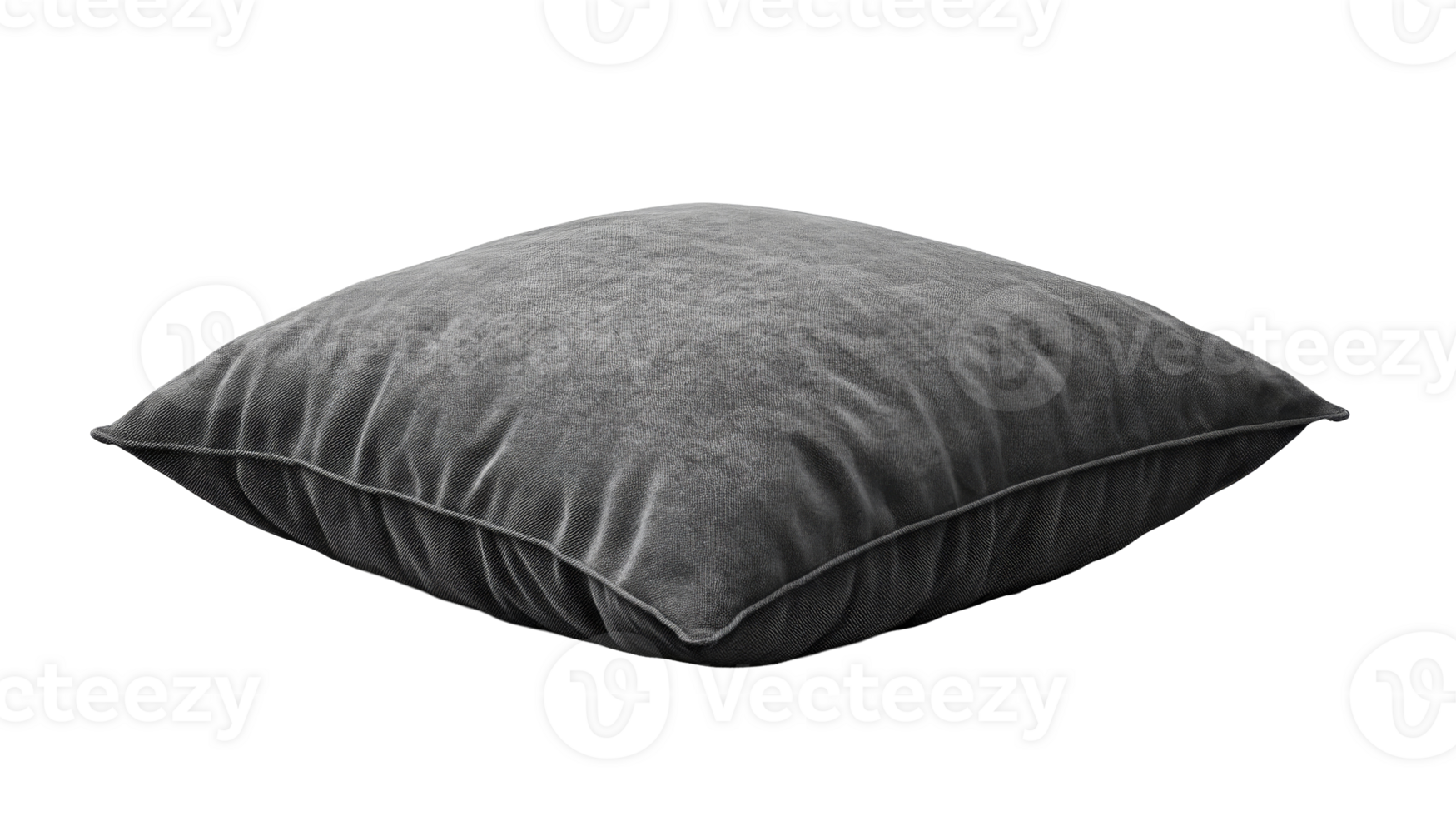 Isolated gray pillow, soft cushion on black, cut out transparent png