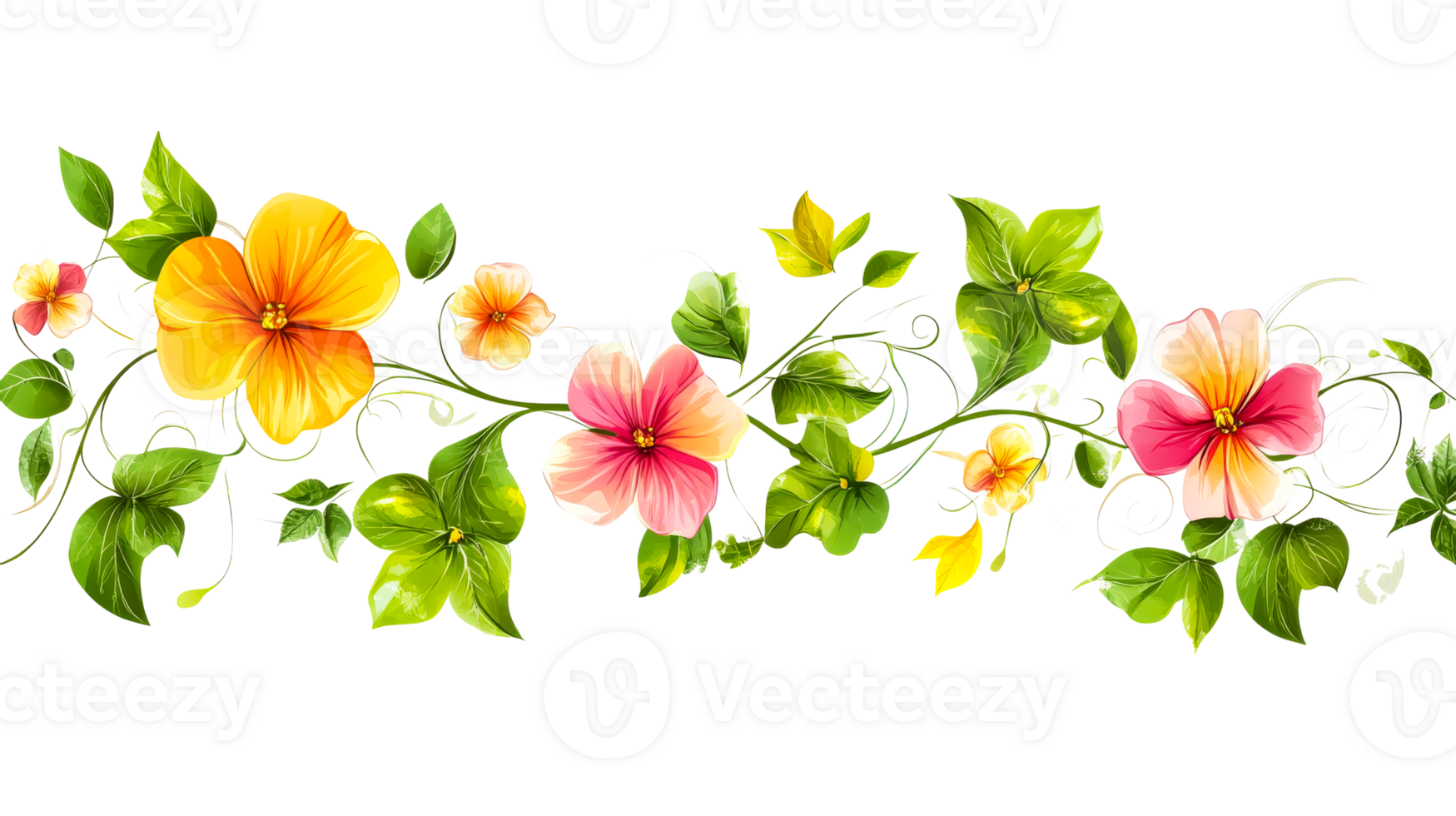 Floral garland ornament on black, cut out transparent png