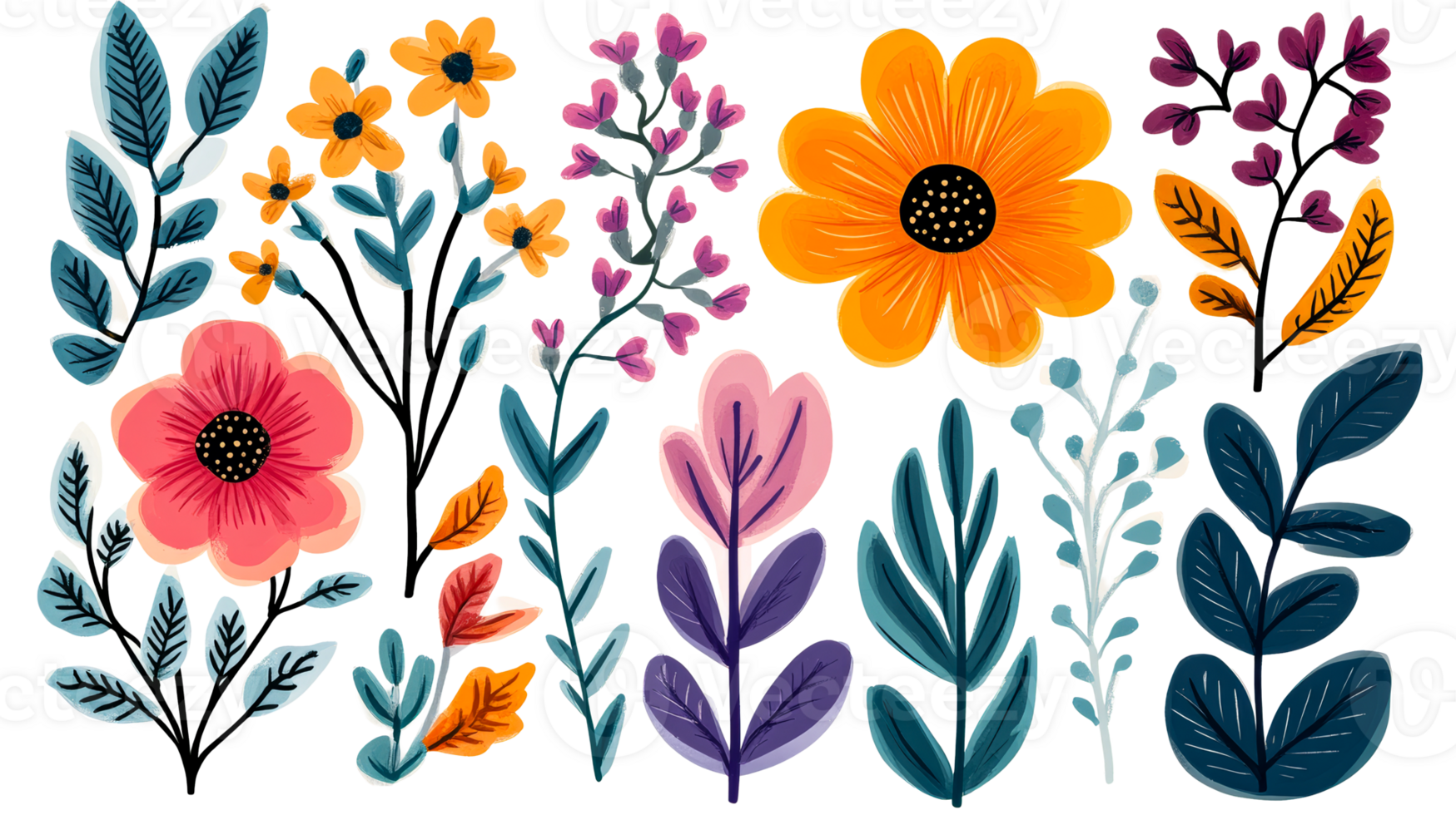 Assorted Vibrant Floral Grouping, cut out transparent png