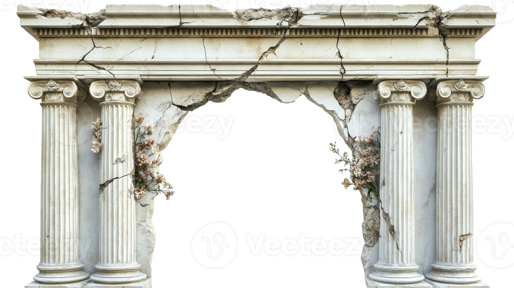 Damaged Columns Archway With Flowers, cut out transparent png