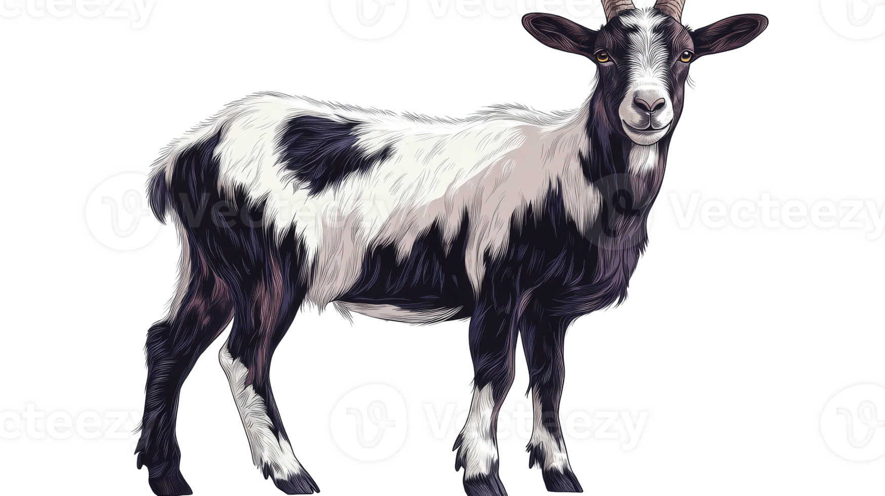 Standing black, white goat illustration, cut out transparent png