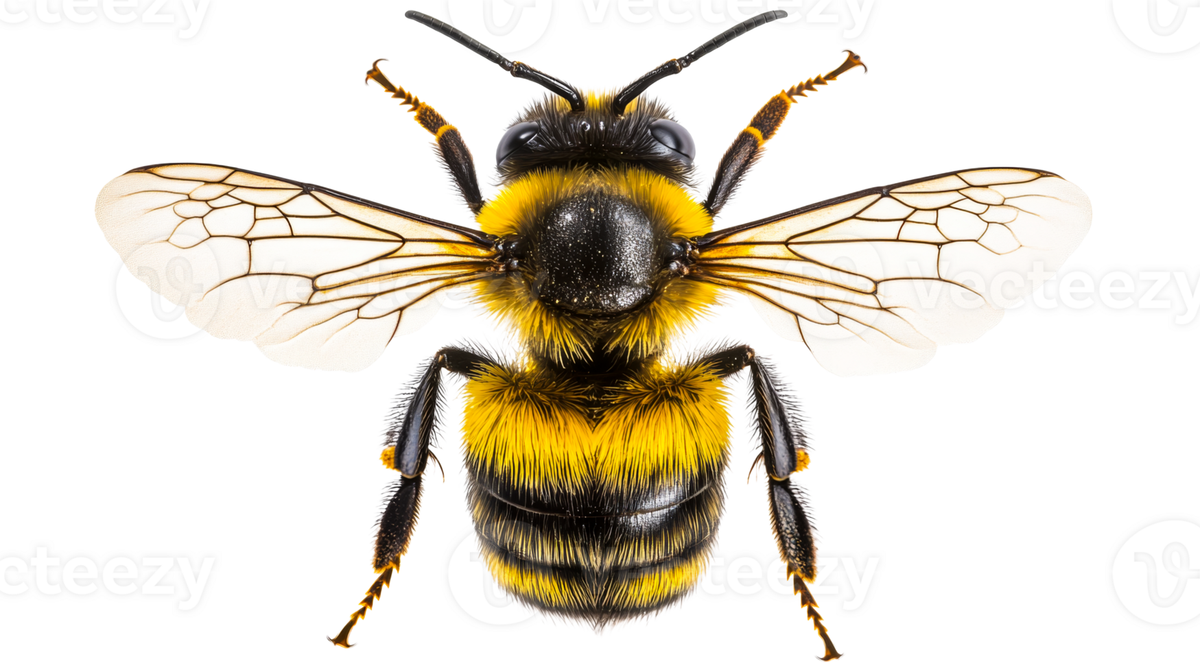 Honeybee macro front view, cut out transparent png