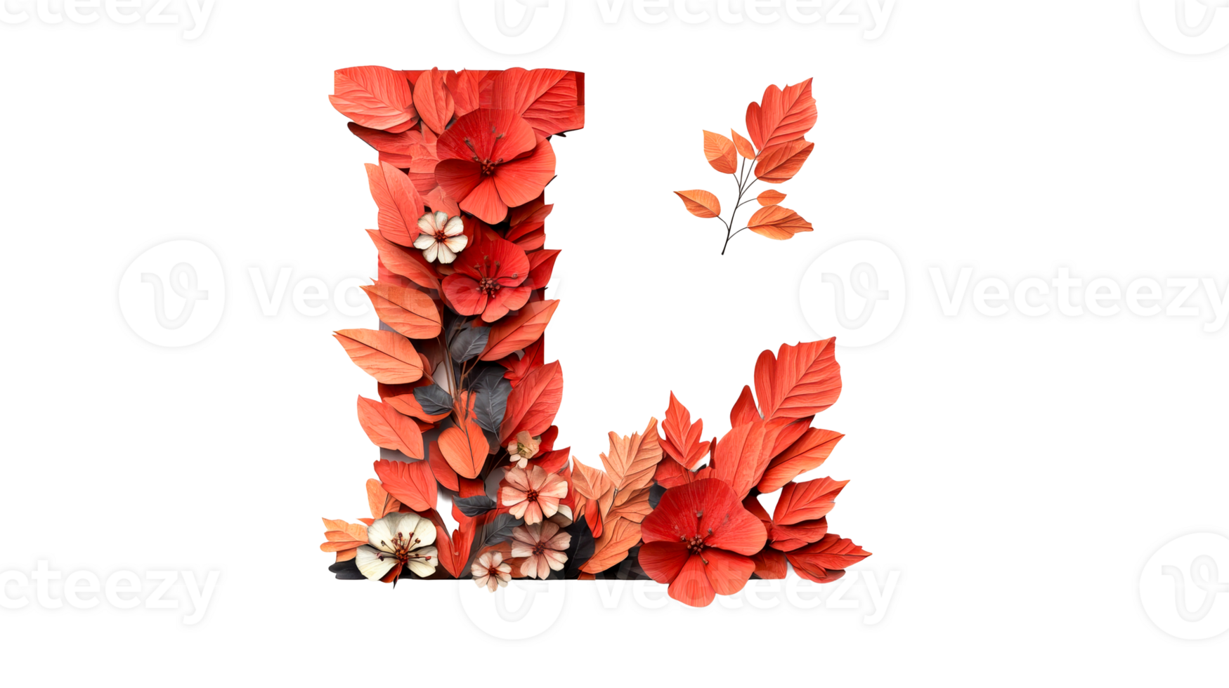 Floral Letter L, autumn leaves and flowers, cut out transparent png