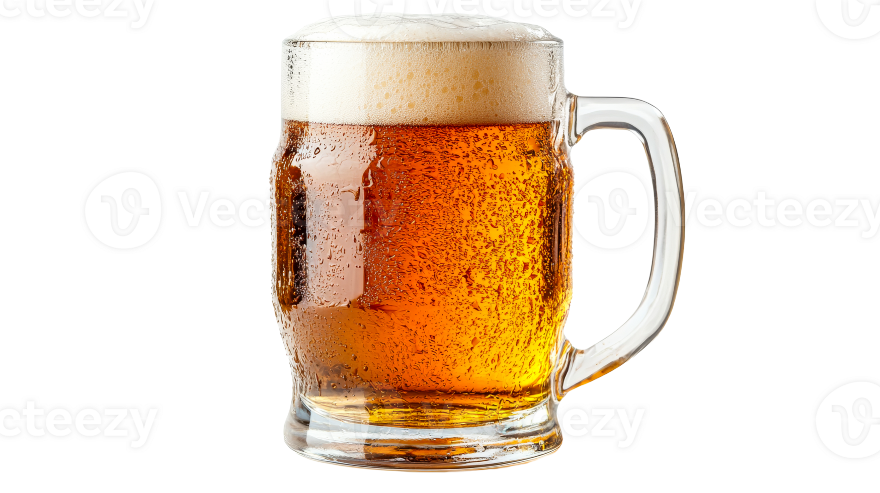 Full beer mug with foam head, cut out transparent png