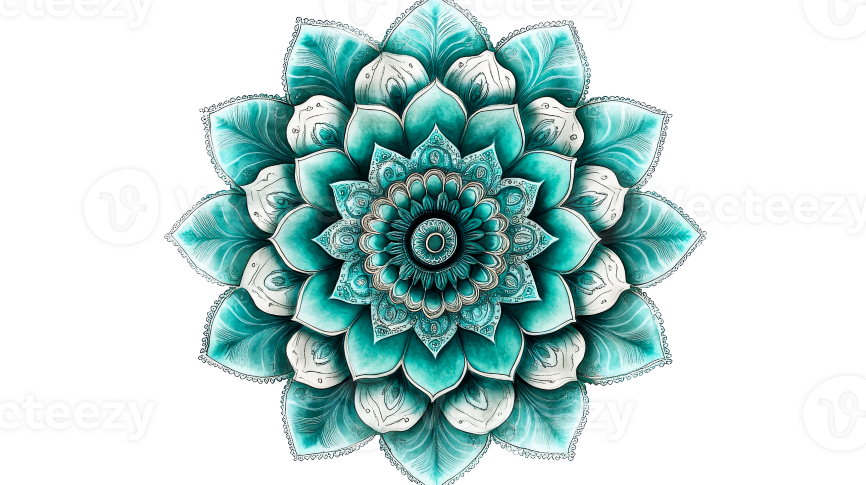 Turquoise lotus symmetrical isolated, cut out transparent png