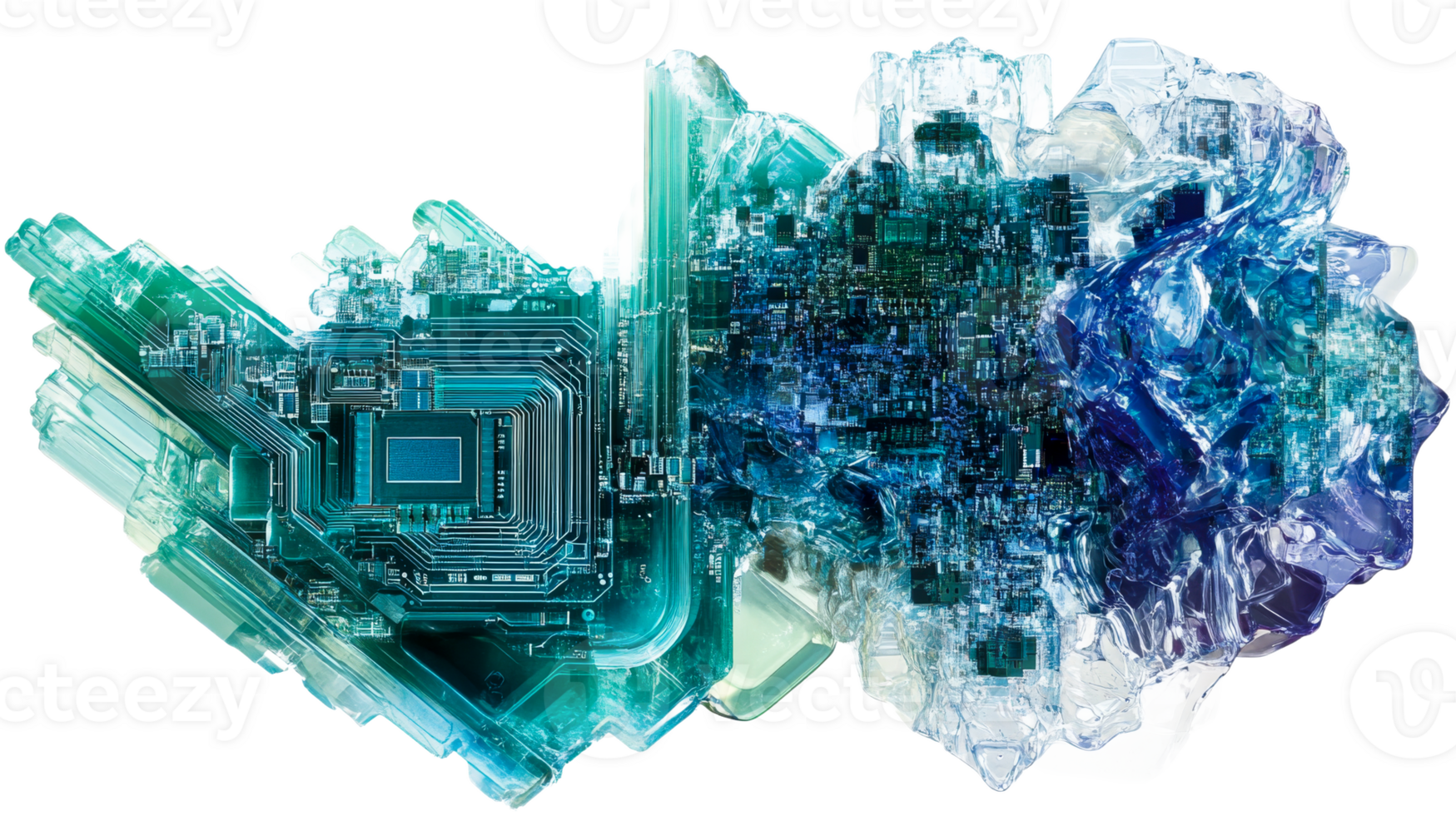 Complex circuit in ice, cut out transparent png