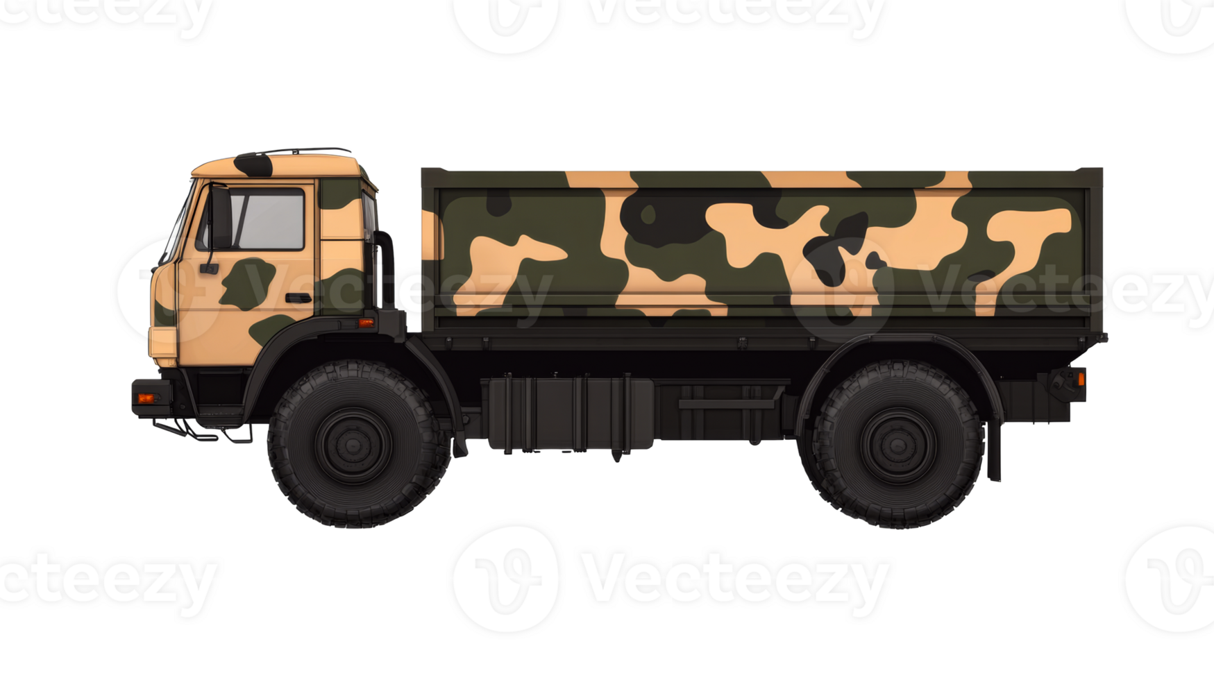 Camouflaged transport vehicle, cut out transparent png