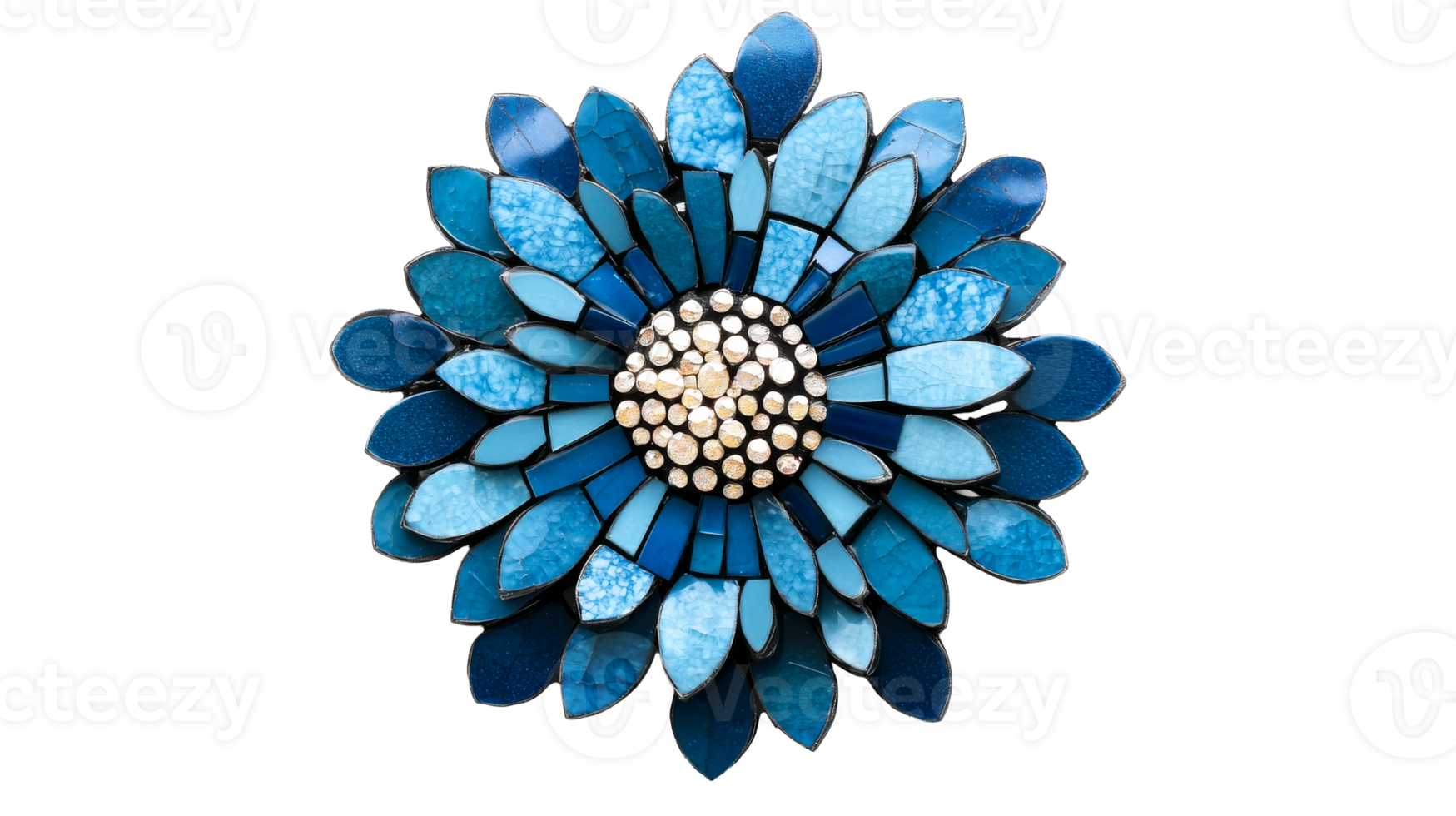Blue mosaic flower bloom, cut out transparent png